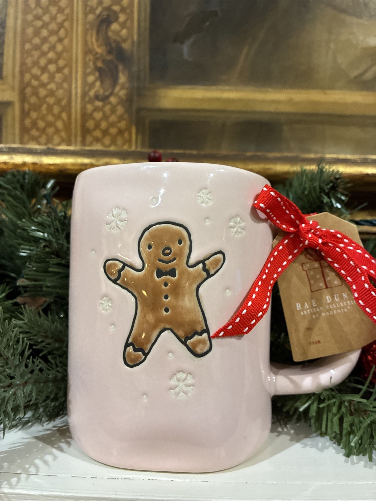 Rae Dunn Christmas Pink Gingerbread Man ‘Oh Snap’ Mug