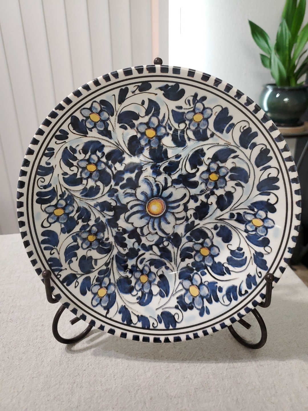 2 Ceramiche Italia Handworked Pasta Soup Salad Bowl Plate 9″ Italy Blue Yellow