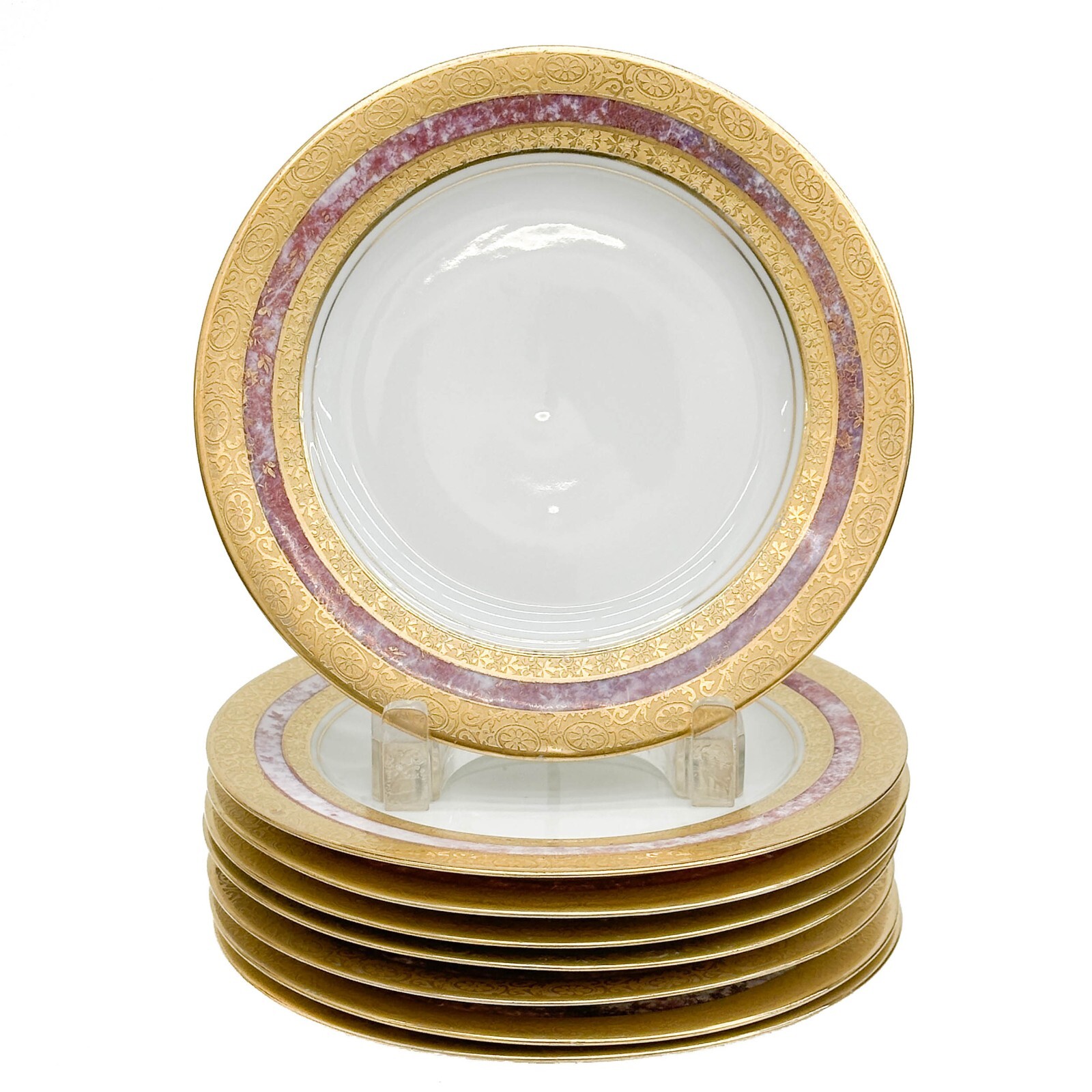 8 Hutschenreuther Selb Bavaria Gilt Porcelain 7.75 in Luncheon or Dessert Plates