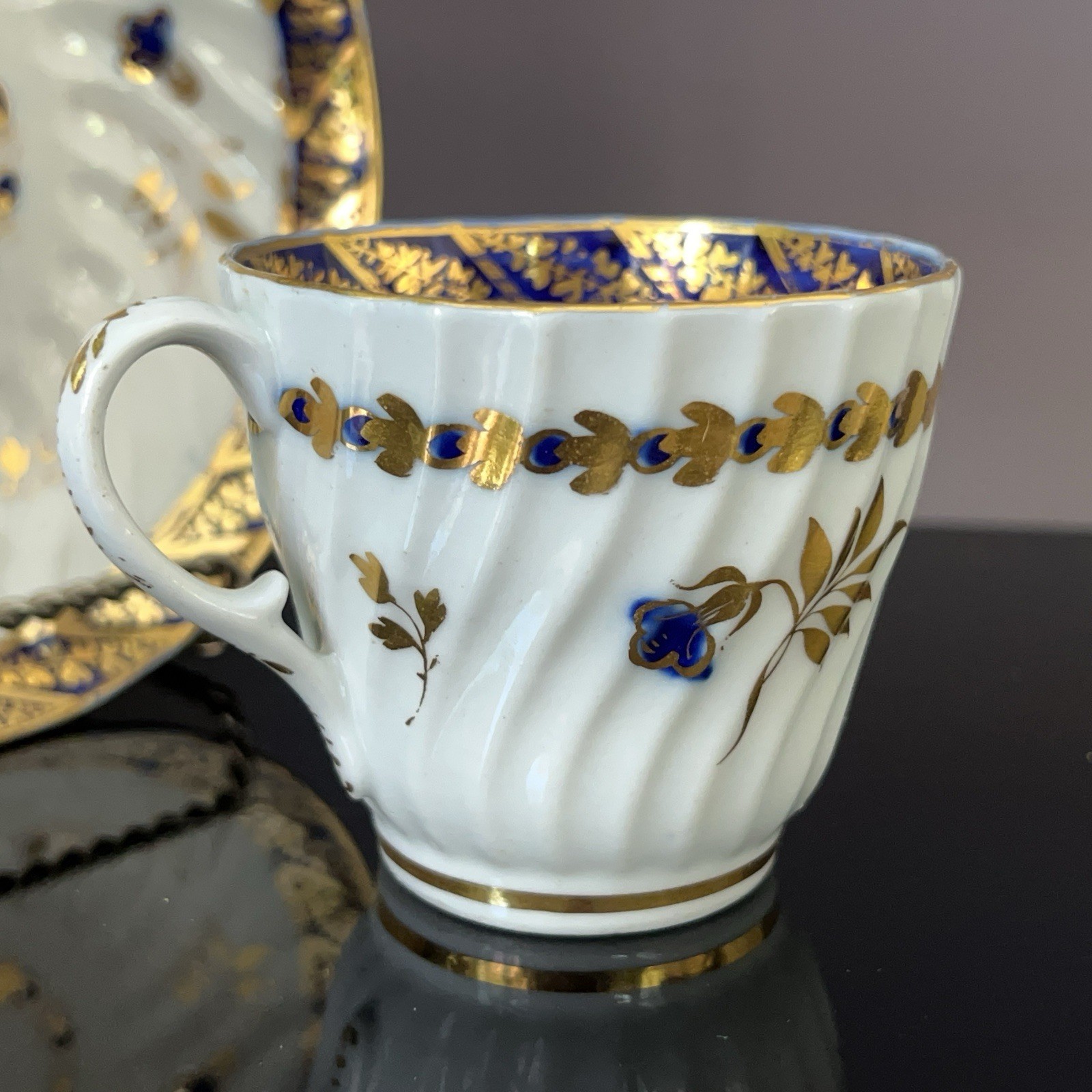 Antique Early Coalport Cup Saucer John Rose Period C1790s England Porcelain Gilt