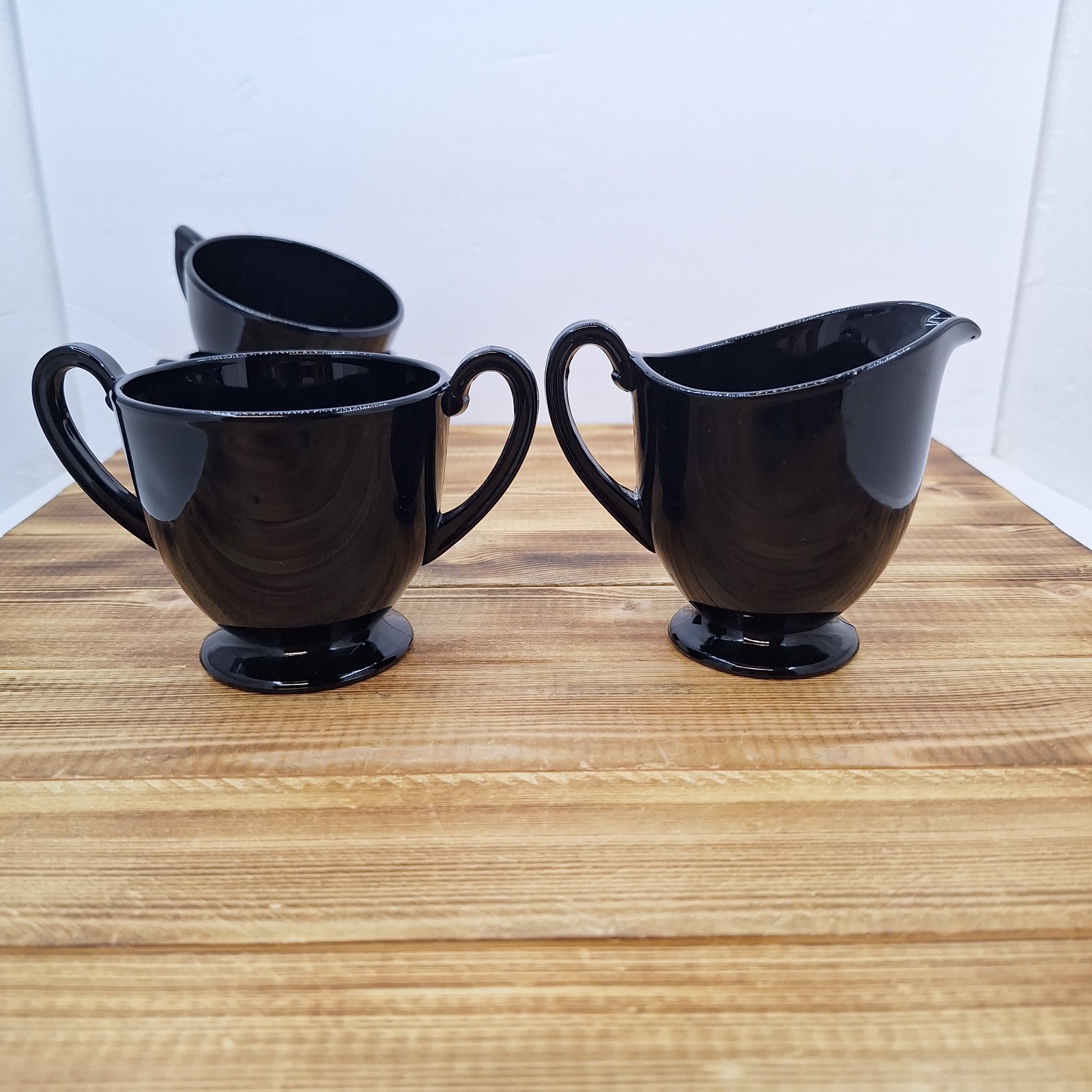 Vintage Black Amethyst Open Sugar And Creamer Set W/ 2 Cups 4pc Lot