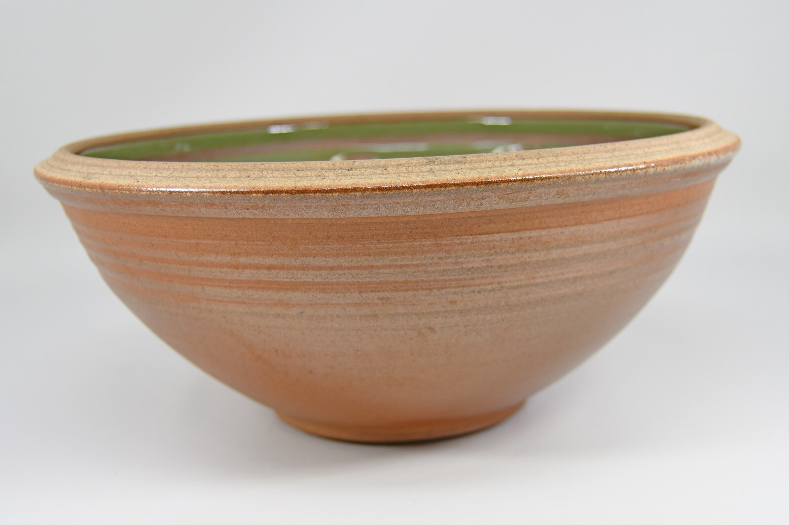 VTG Brieger Studio Art Pottery Serving Display Bowl Incised Leaf Green Natural