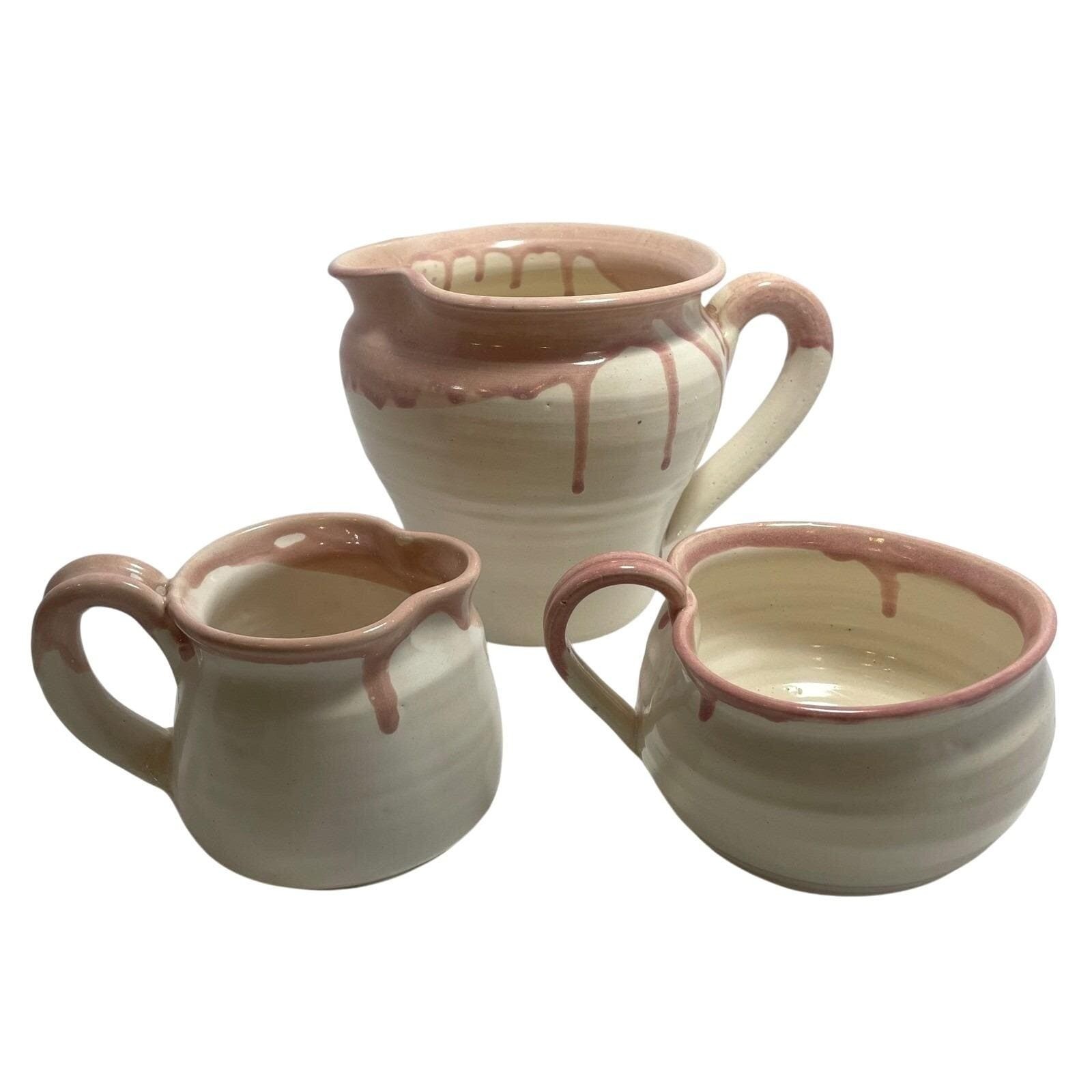 Bear Pottery Studio Pink Drip Glaze Pitcher Creamer Handmade Wisconsin Studio
