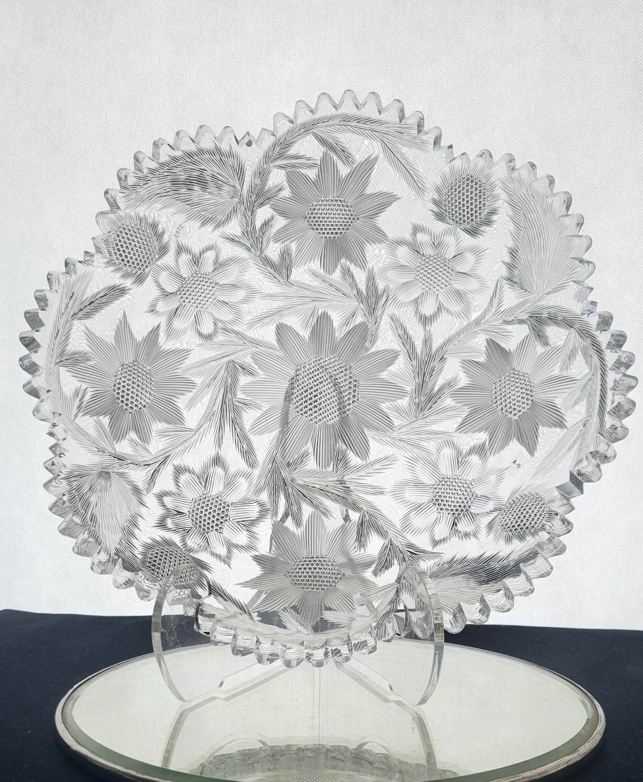 THE Libbey pattern ABP Cut Glass Tray 12″ WC Anderson Design — Signed — 5.3 lbs