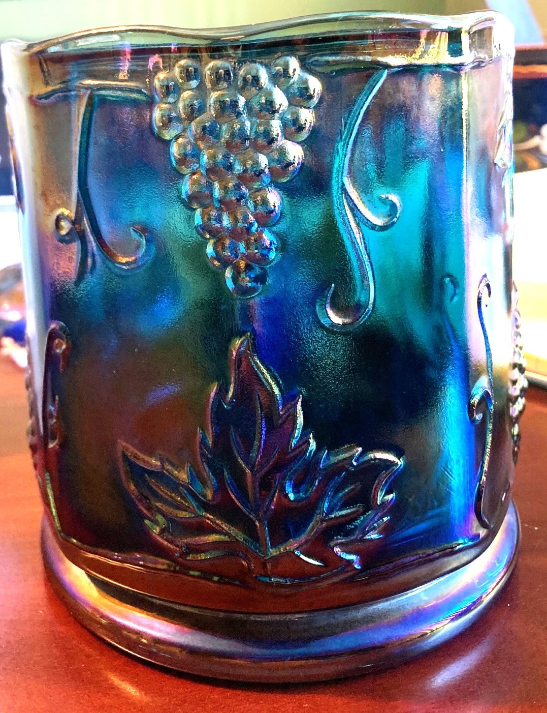 IRIDESCENT CARNIVAL GLASS COMPOTE/CANDY JAR WITH LID