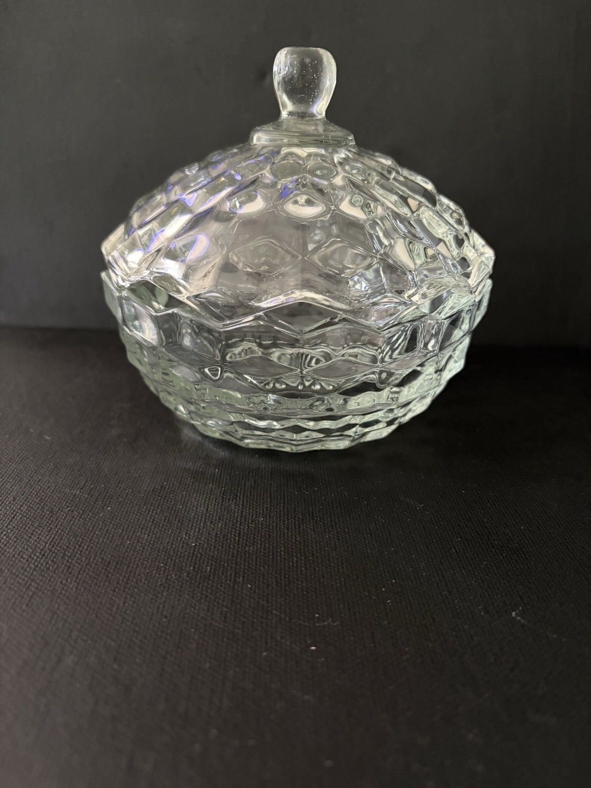 Fostoria Vintage American Covered Candy Dish With Lid Clear Cubist Glass