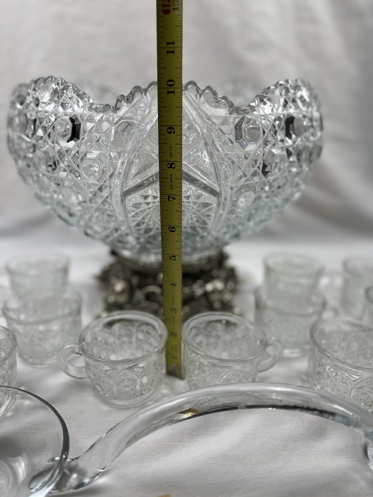 L.E.. Smith Daisy Button Punch Bowl Cup Set W/ Metal Stand Vintage MCM 1950s