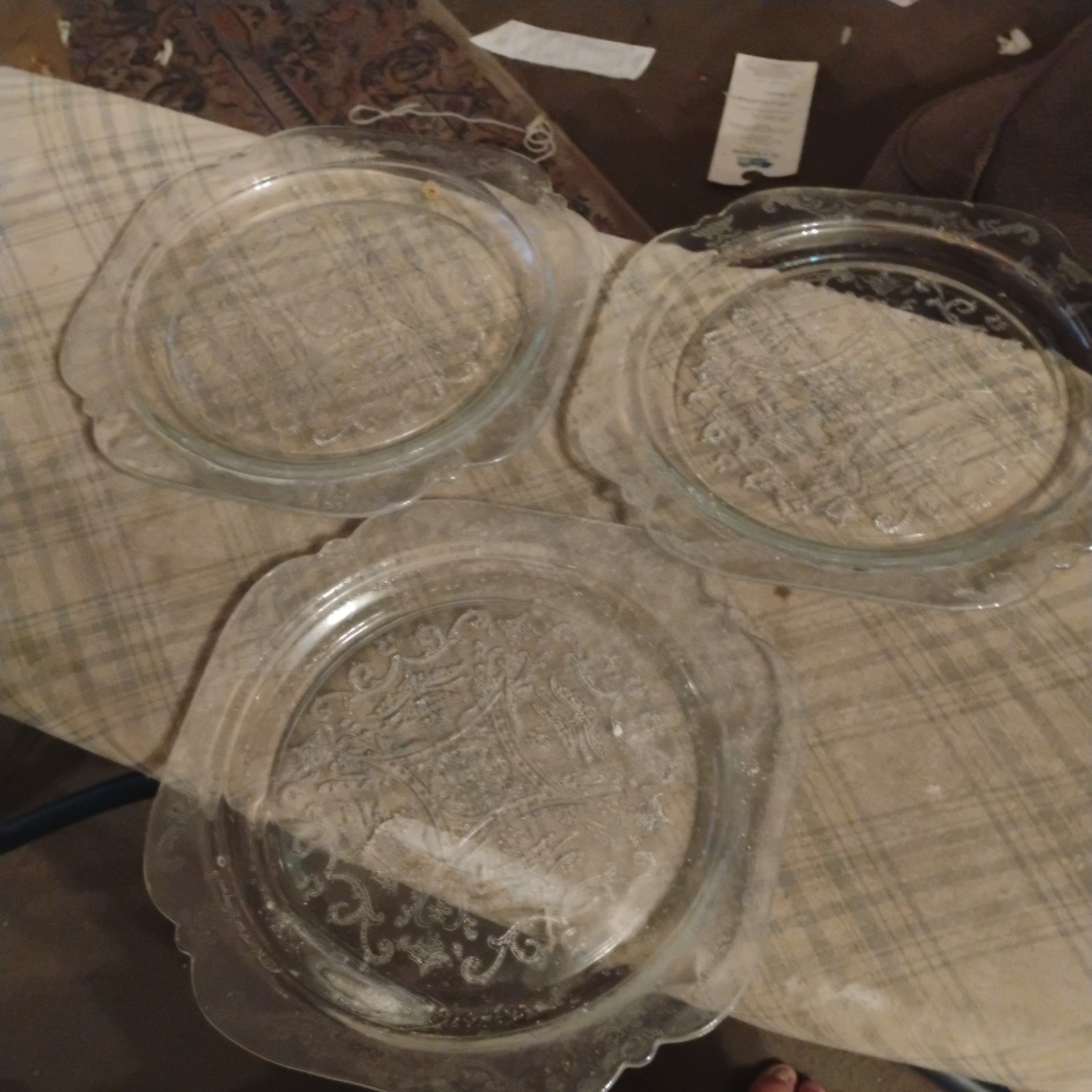 Vintage Indiana Glass “Sandwich Clear” Set of 3 Glass Dinner Plates