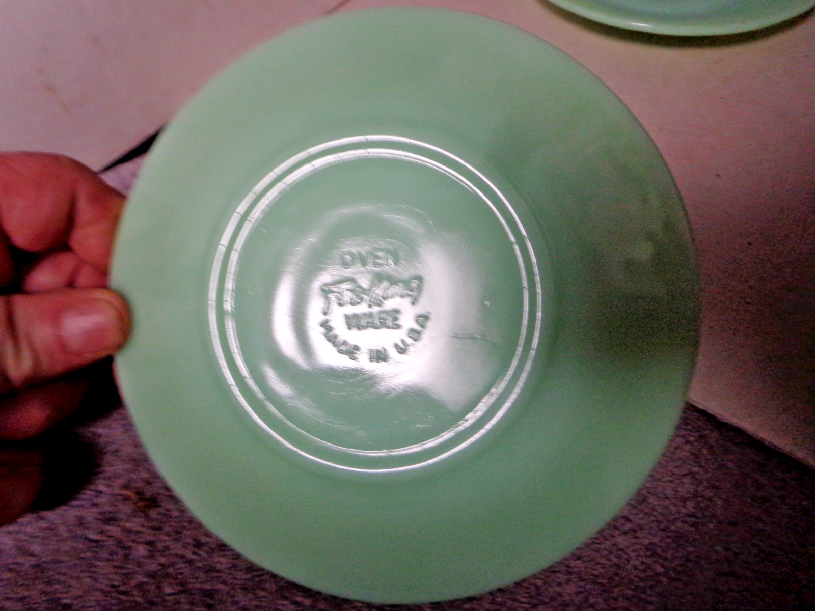Set Of 4 Vintage Oven Fire King Ware Jane Ray Jadeite Saucers 5.75″ Ribbed Rim