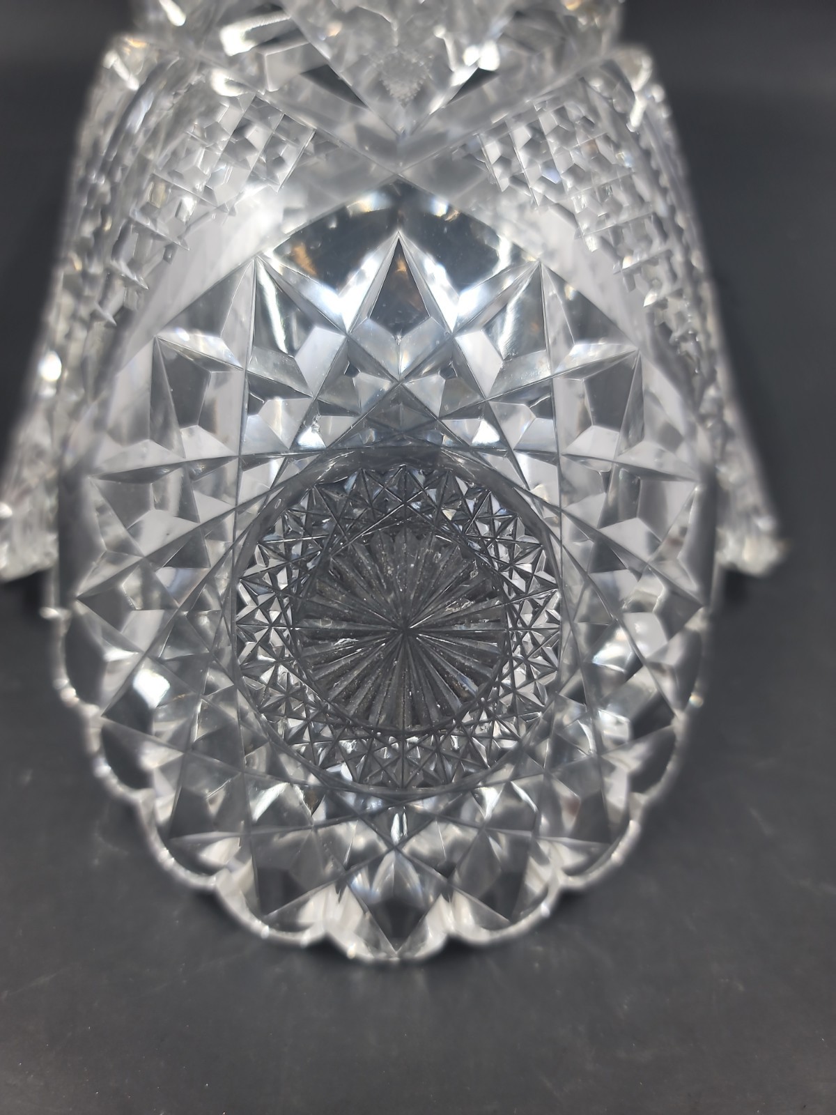 Antique American Brilliant Cut Glass Bowl Hobstar Sawtooth Crystal Centerpiece