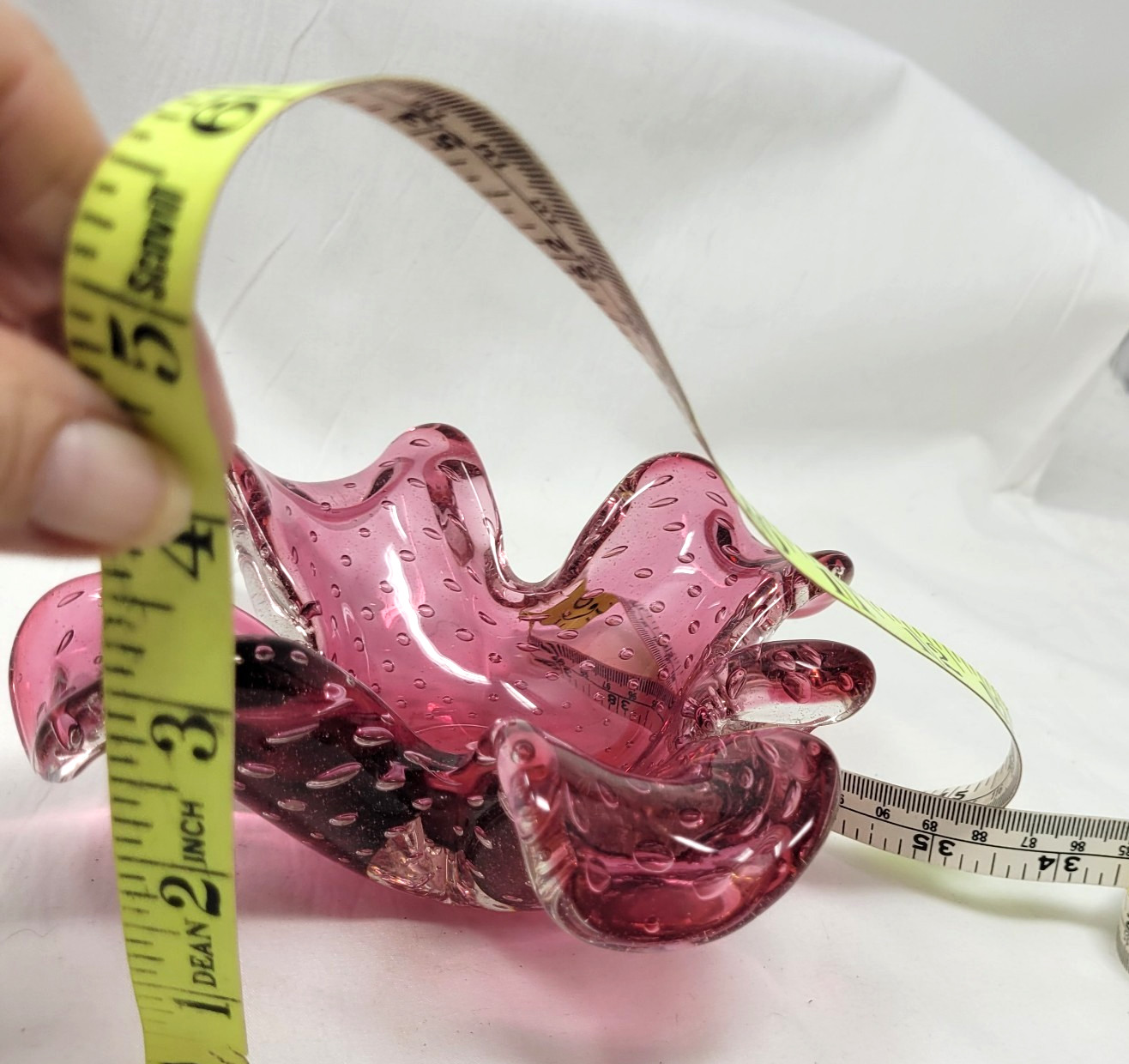 Vintage Mirano Bubble Dish 7″ Dark Pink Hand Blown Bulli Cante circa 1960 1970