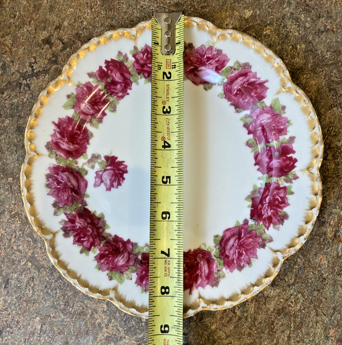 Haviland Limoges Drop Rose Bread Plate Double Gold Schleiger 55, romantic