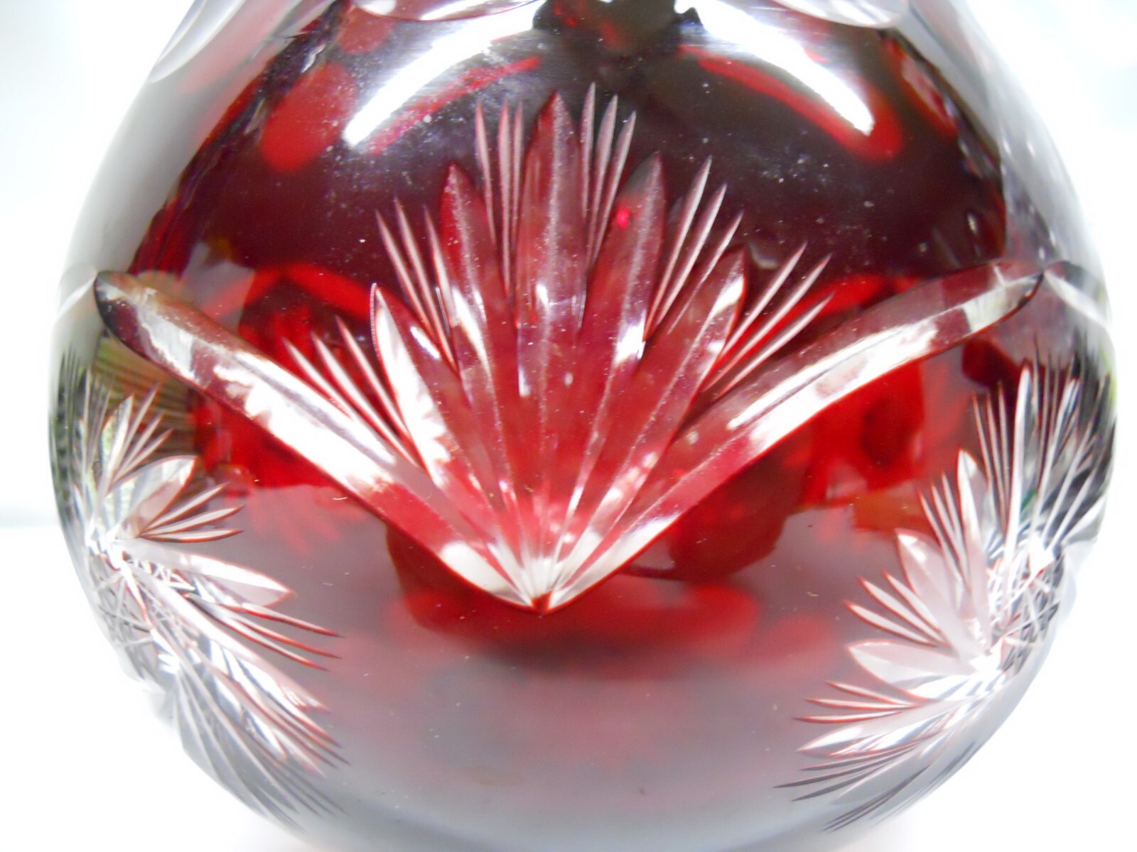 Clear Pitcher Boho Dark Ruby Red Czech Deep Glass 9″ tall clear glass handle
