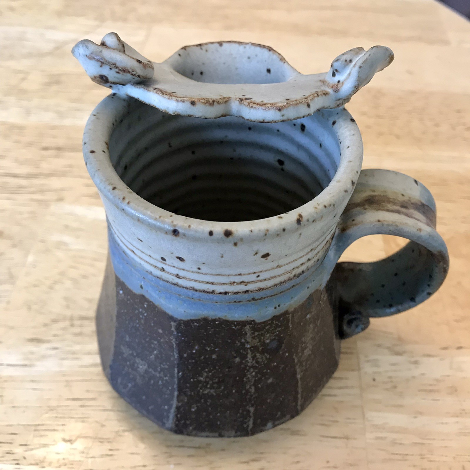 Vintage 1988 Mustache Mug – Signed Handmade Pottery – Brown Blue