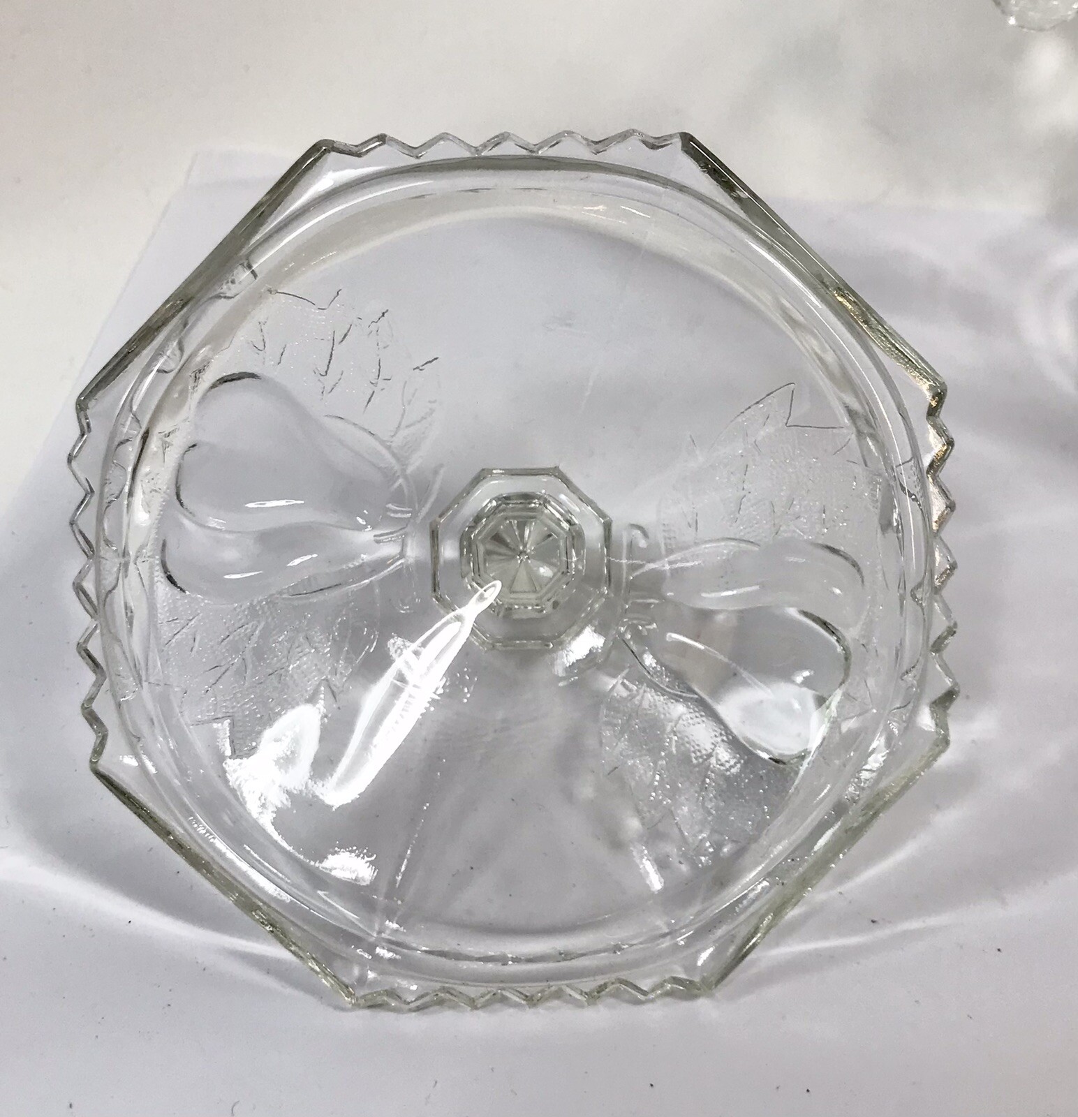 Jeannette Glass Baltimore Pear Clear Lidded Bowl W Handles Sugar Candy Vintg W30