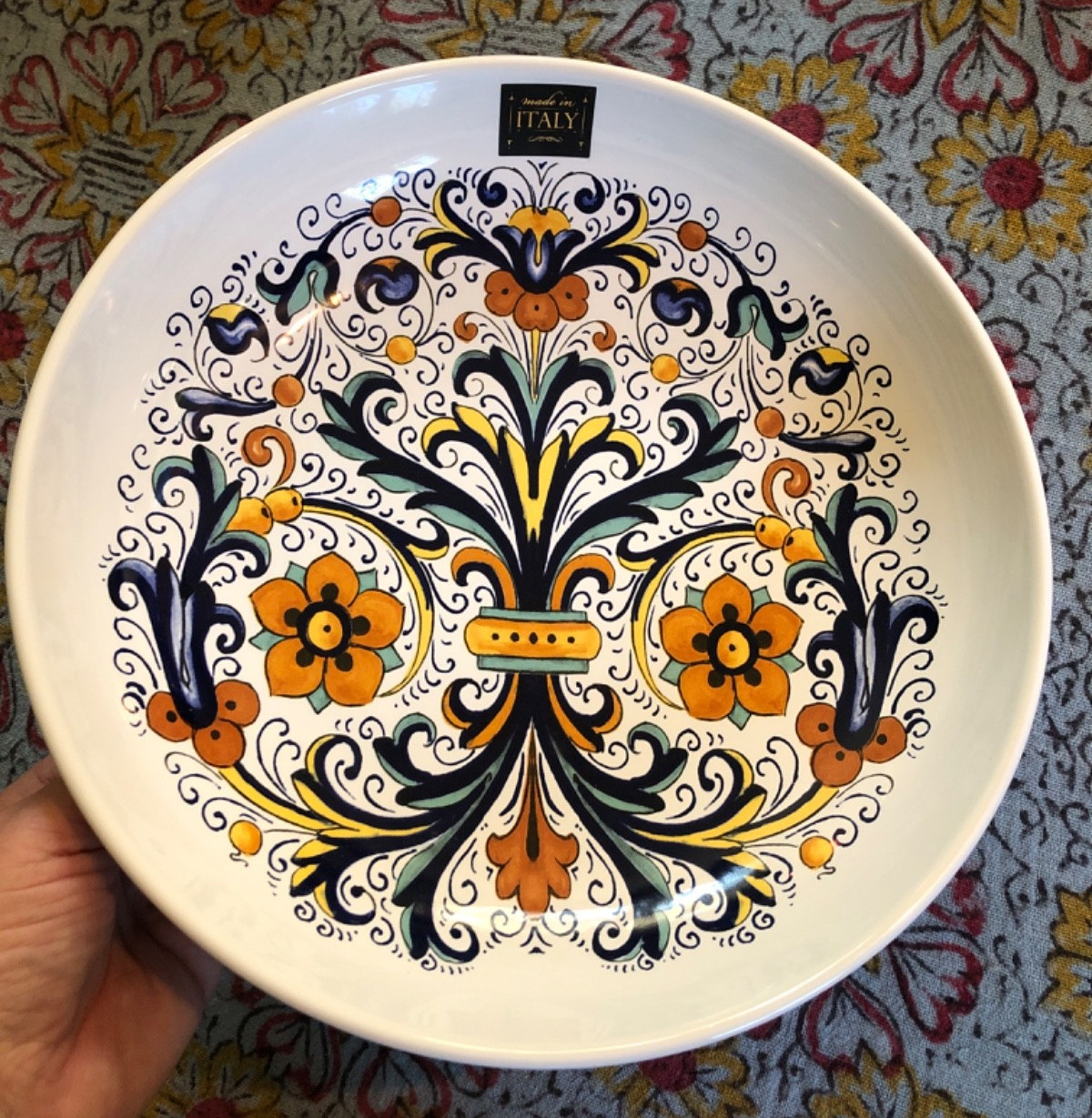 Deruta RICCO 11 1/4″ Rust, Gold, Green, Blue Serving Bowl from Italy — NWT