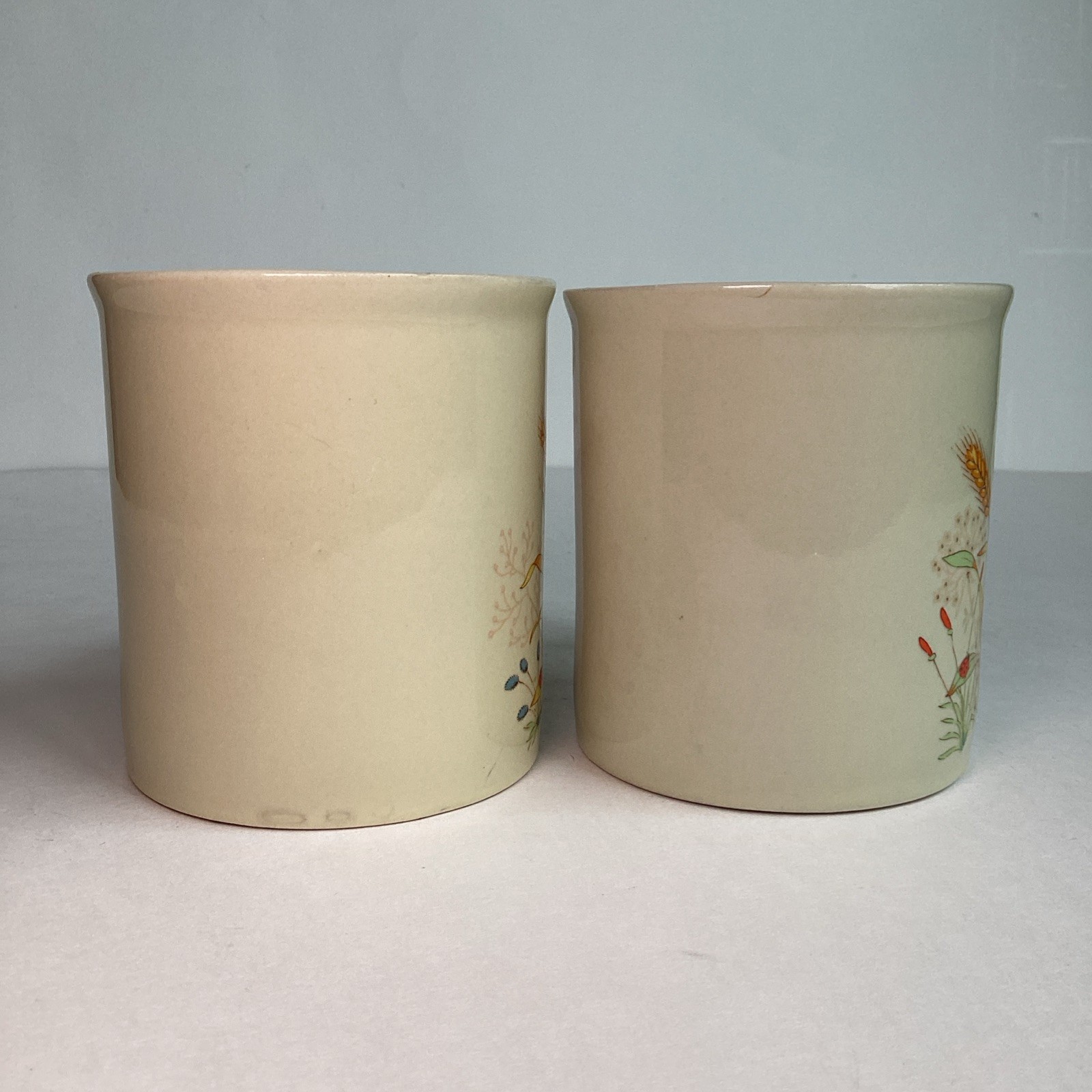 Vintage Japan Stoneware Wildflower Wheat Mugs Set Of 4 Ivory Coffee Cups Floral