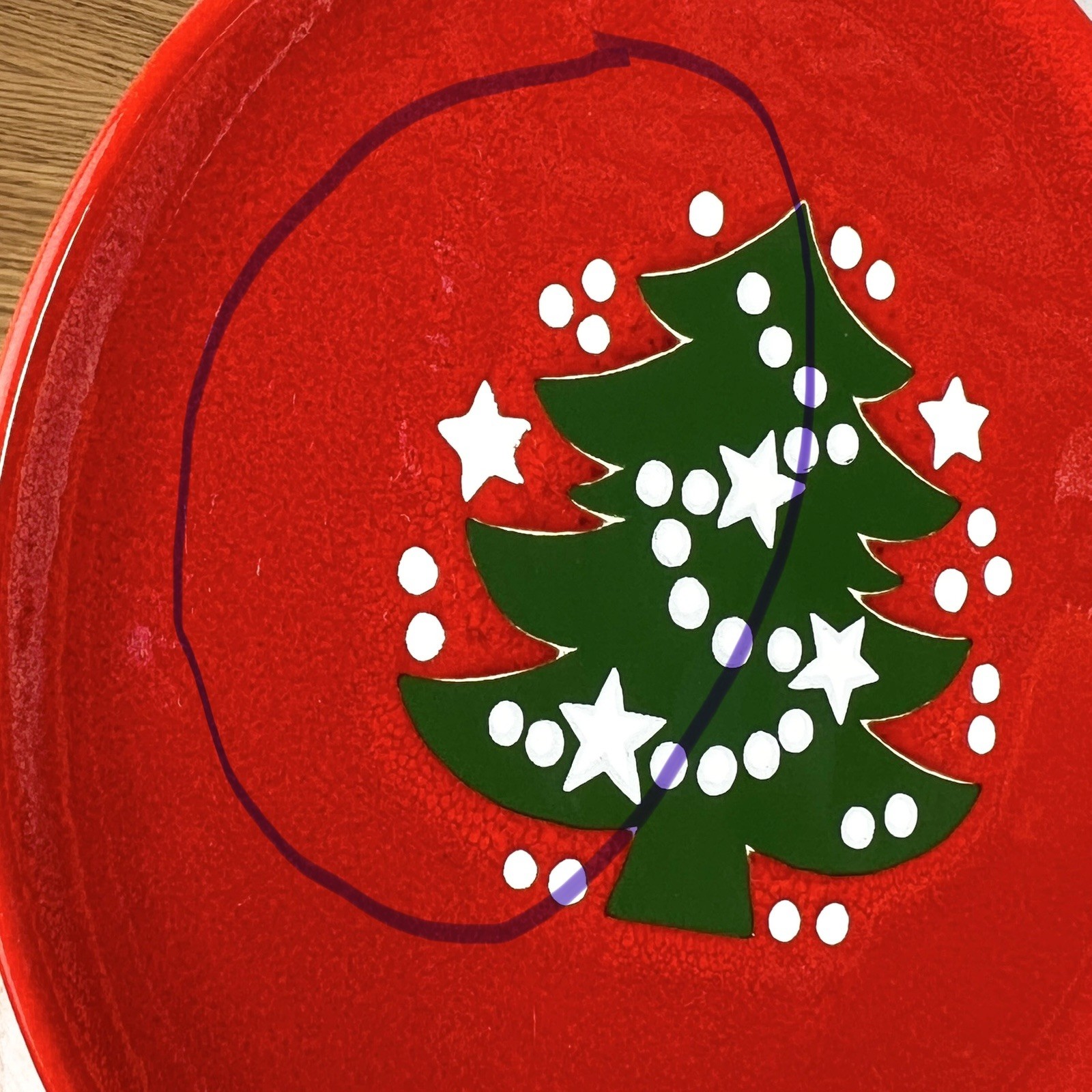 Waechtersbach Germany Red Christmas Tree 7.75″ Salad Plates Bread Dessert Set 6