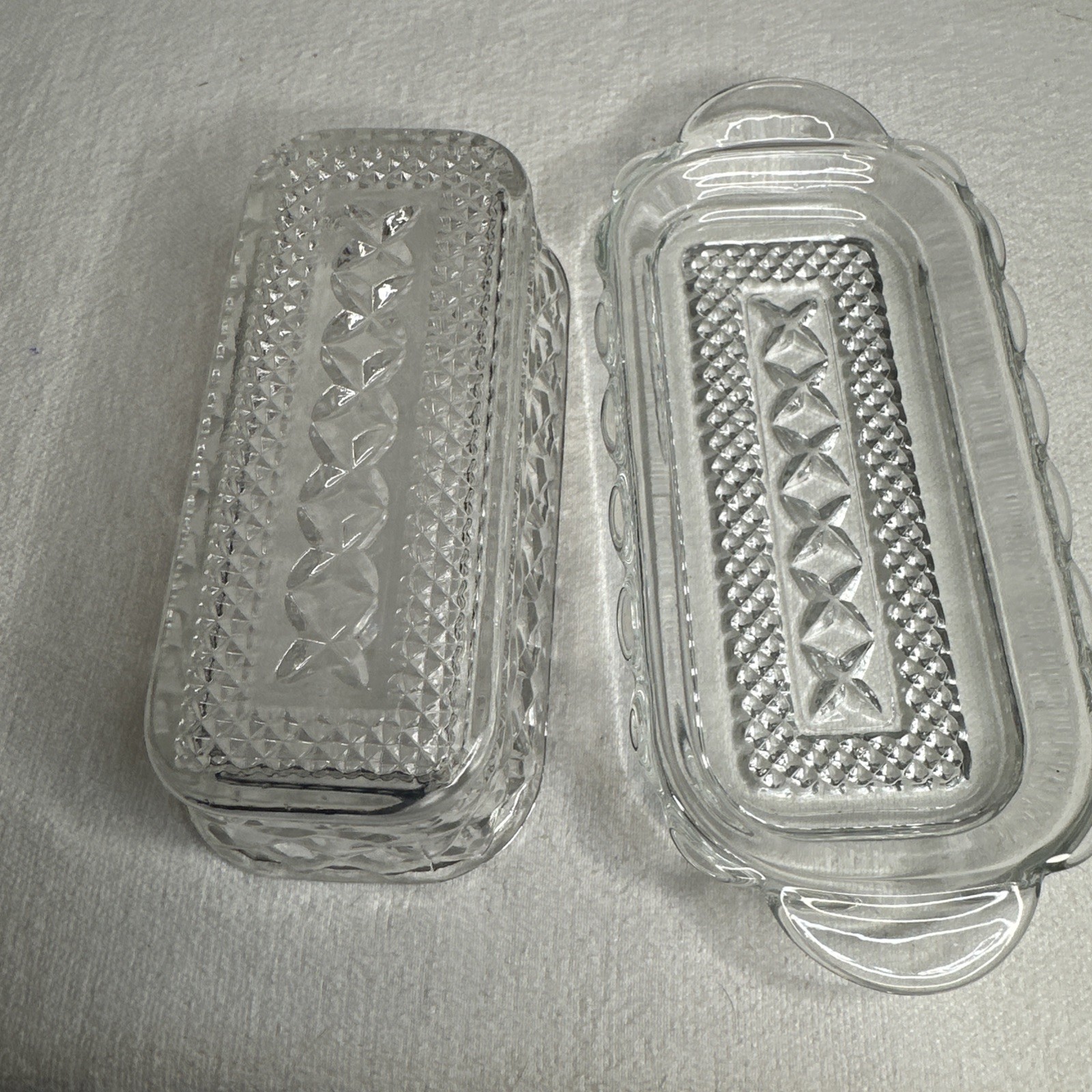 Vintage 1960s ANCHOR HOCKING Wexford Diamond Pattern Covered Glass Butter Dish