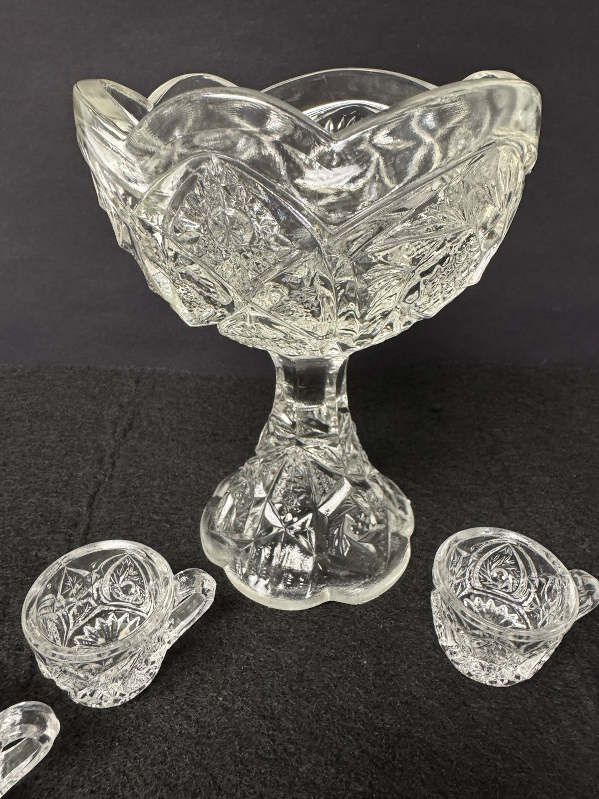 Vintage 1920’s/30’s Depression Clear Glass Child’s Punch Bowl & 6 Cups Set