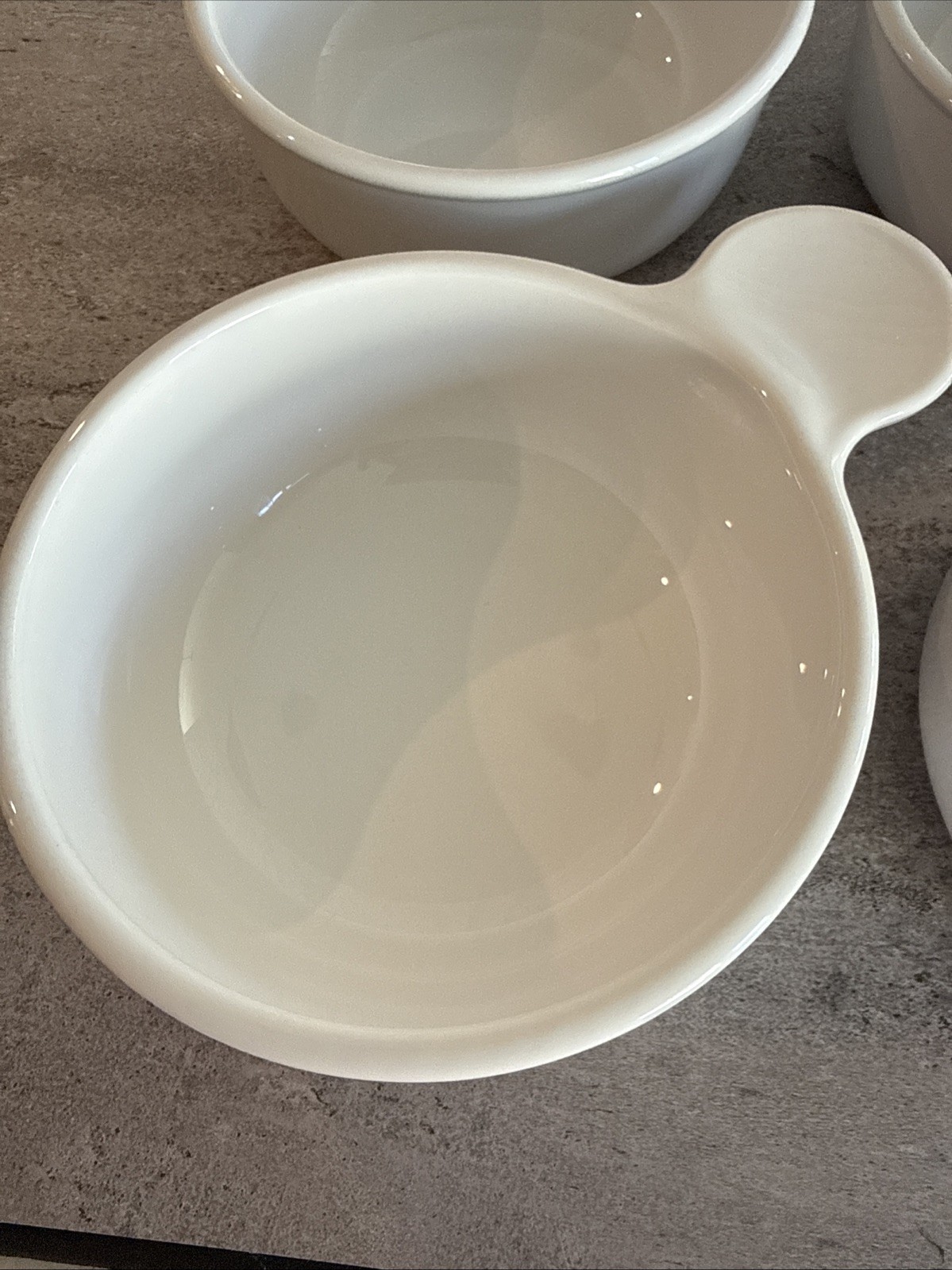 CORNING WARE 4 VTG WHITE GRAB IT BOWLS P-150-B WITH HANDLE 15 OZ. SOUP NO LIDS