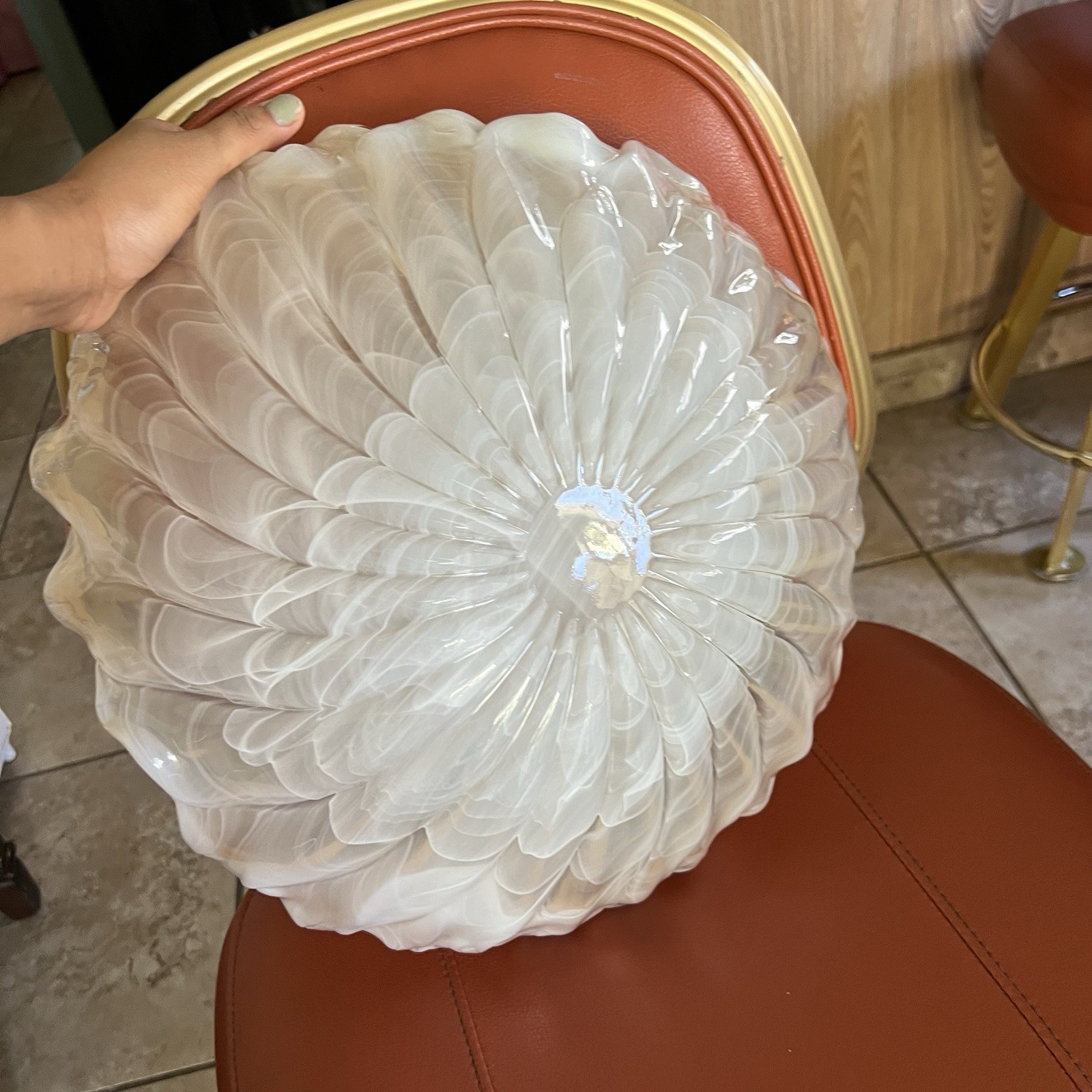 Murano Art Glass XL White Cream Freeform 3-Leaf Clover Center Bowl Italy 16″dia