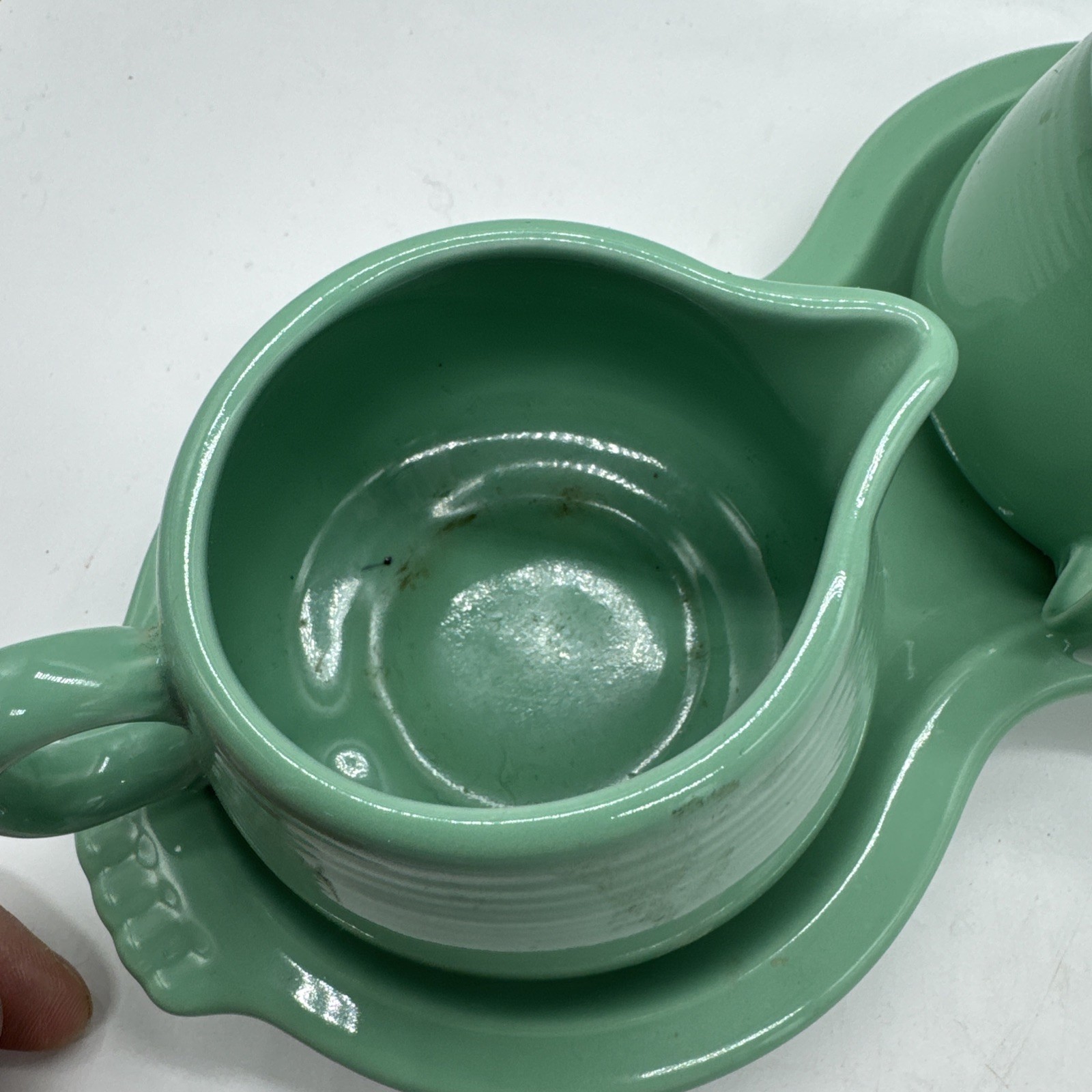 Fiesta Homer Laughlin Fiestaware Sugar Creamer & Tray Set Sea Mist Made in USA