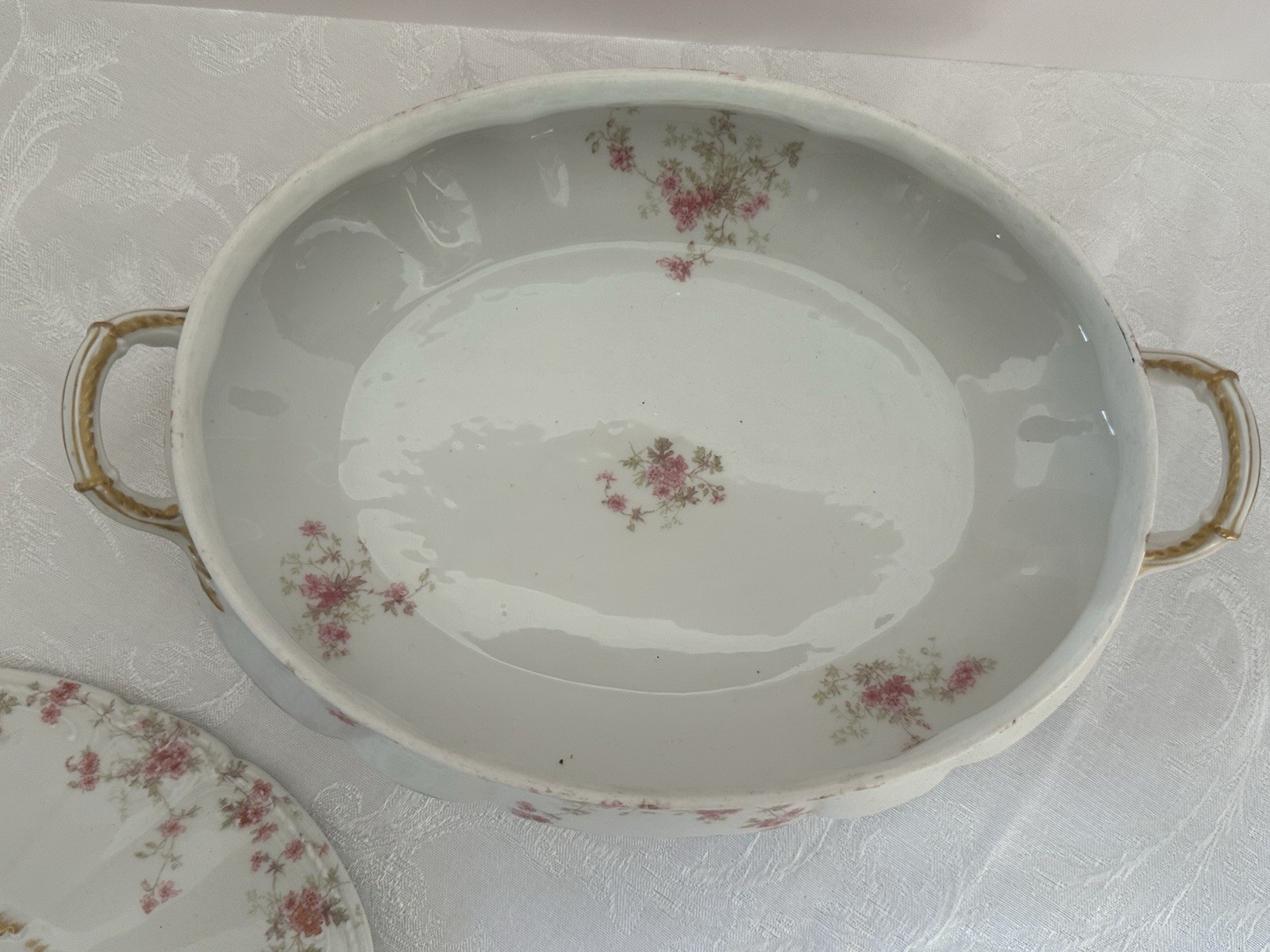 Charles Field Haviland Limoges Embossed Covered Butter Dish W/Pink Floral Sprays