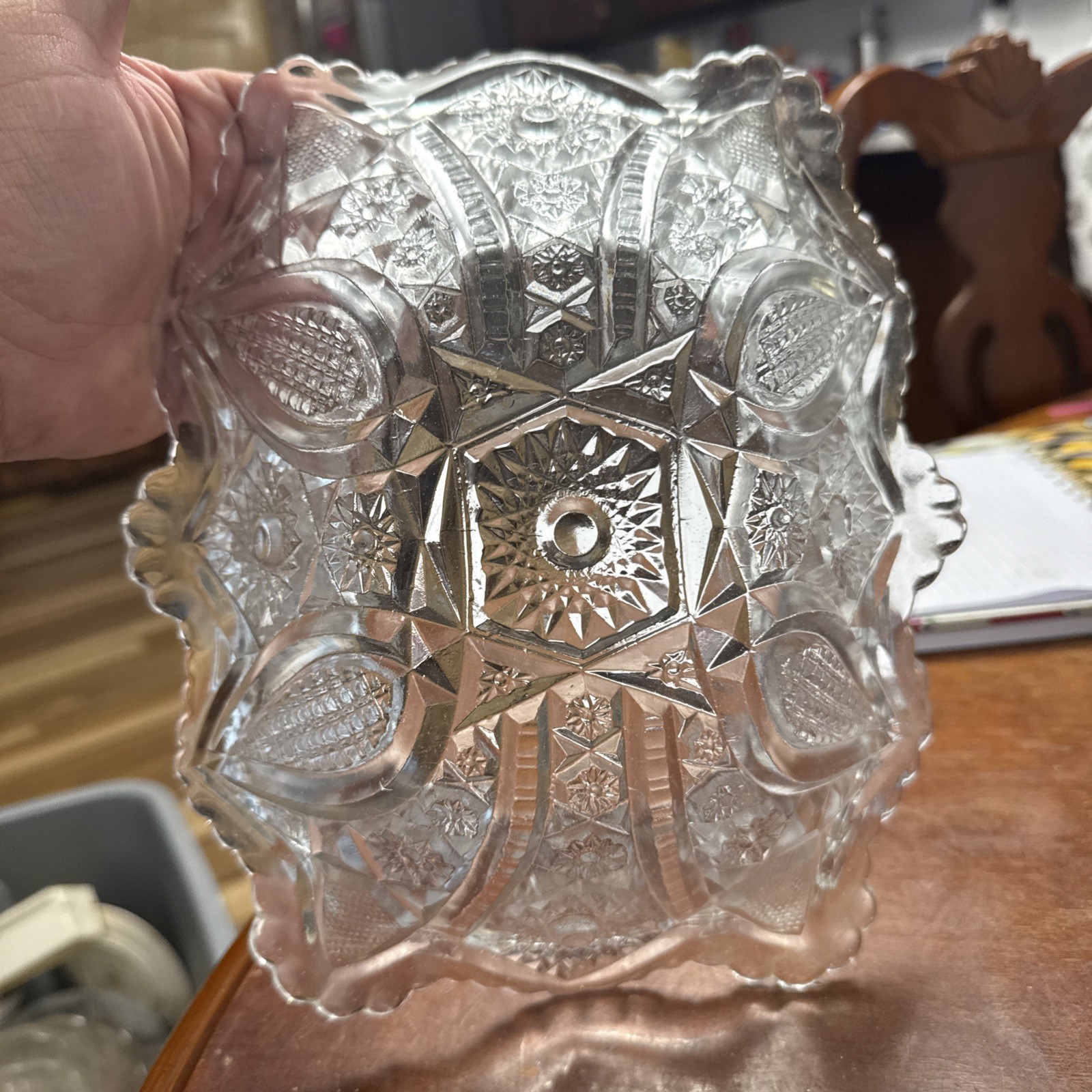 1905 EAPG Indiana Glass Fruit Bowl Paneled Diamonds Daisy and Finecut