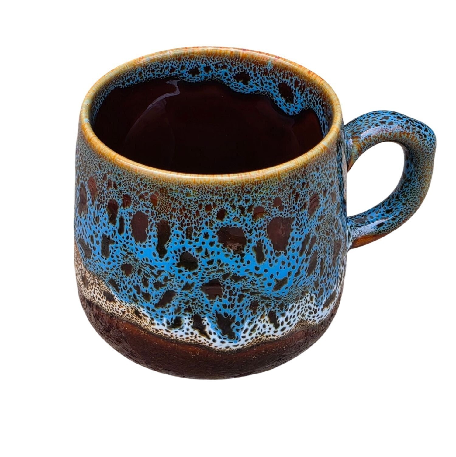 Vintage Studio Pottery Lava Drip Glaze Ceramic Coffee Mug Tea Cup Blue Brown EUC