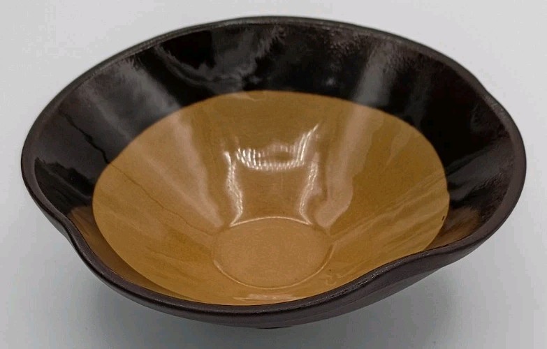 Vtg.MCM Freeform Chocolate & Butterscotch Brown Two Tone Pedestal Bowl-Read Des.