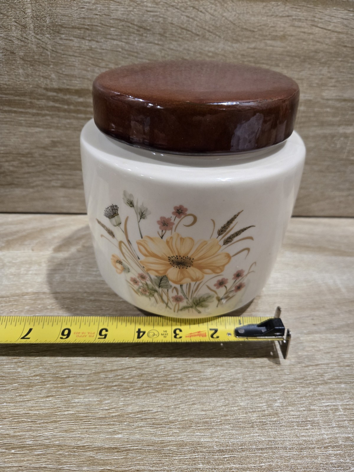 McCoy Ceramic Floral Jar Brown Snap Lid Vintage Art Pottery USA 214
