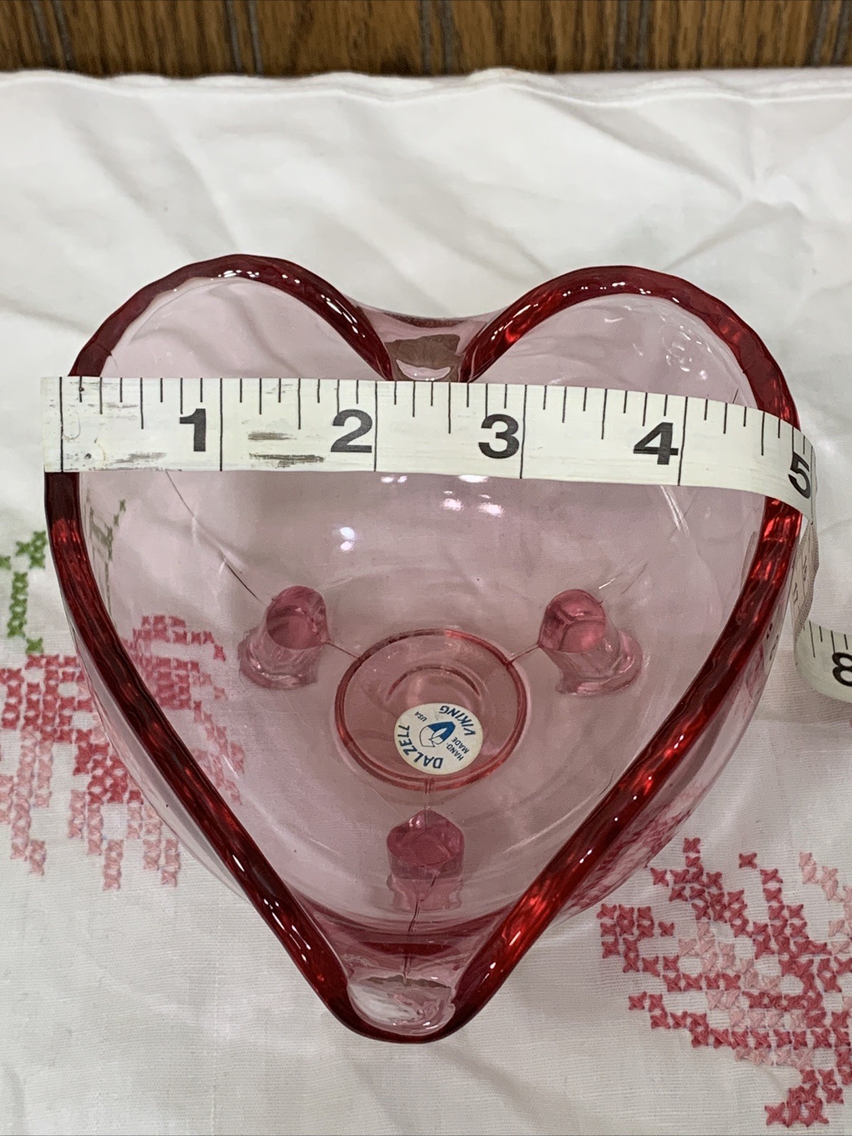 Viking Heart Shaped Glass Candy Trinket Dish Cranberry Pink 3 Foot Dalzell Line