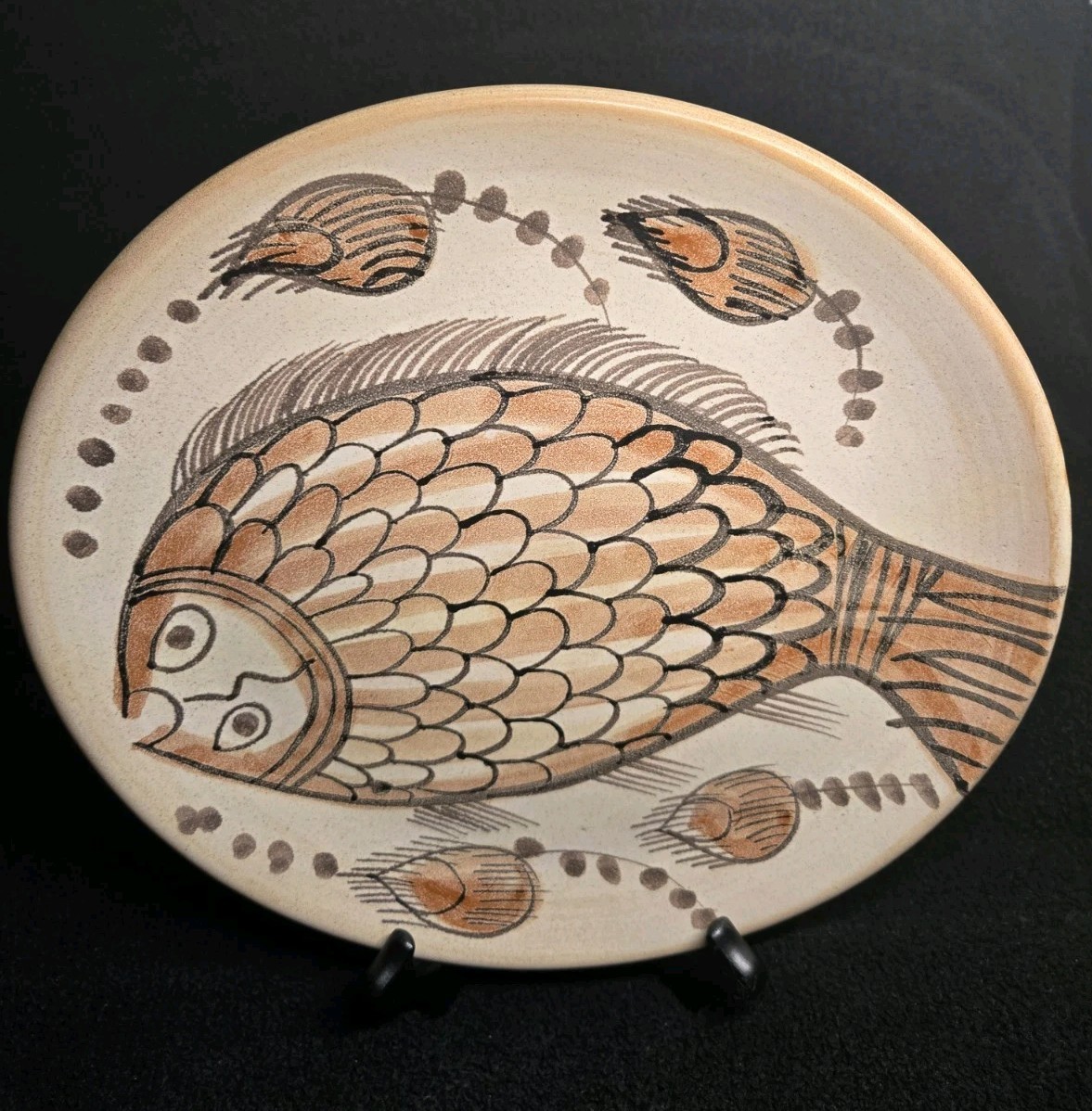 Vintage TENH Greek Pottery Fish Wall Plates Set of 3 Hand Painted 11″