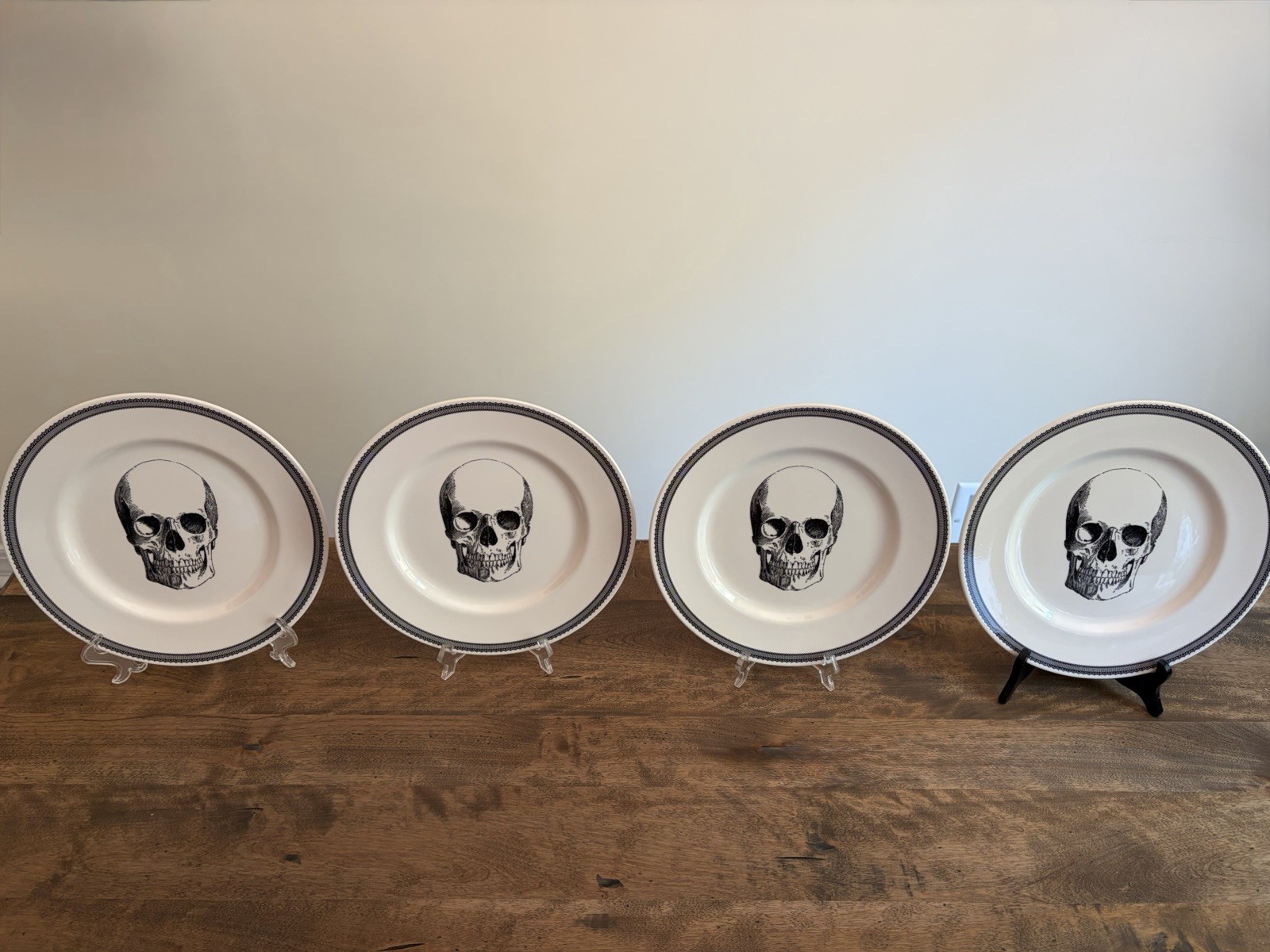 💀 Royal Stafford Skull Dinner Plate Set of 4 Made in England Halloween Plates
