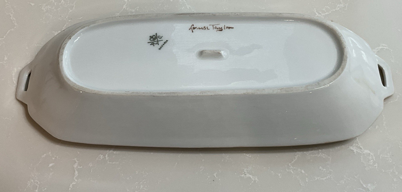 Signed Rosenthal Porcelain Rose Pattern Celery Dish w/ Handles