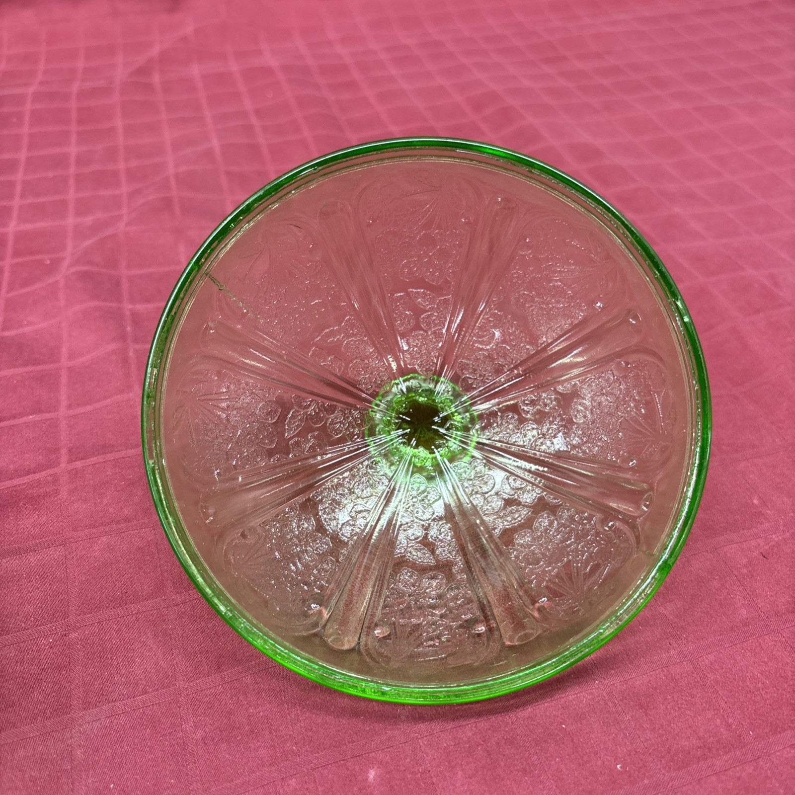 Jeannette Uranium Green Cherry Blossom Butter Dish Depression Glass Vintage