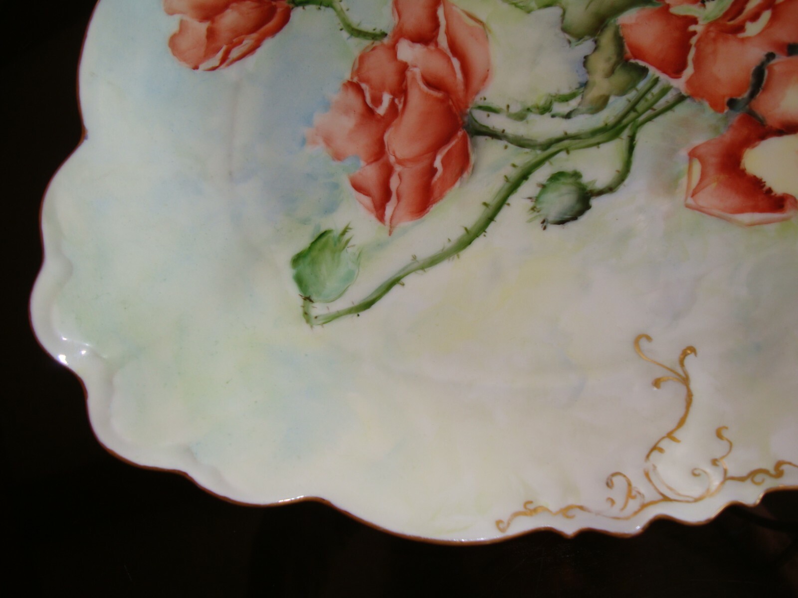 ANTIQUE AUSTRIA HAND PAINTED LARGE 15″ SERVING PLATE, PLATTER, POPPIES