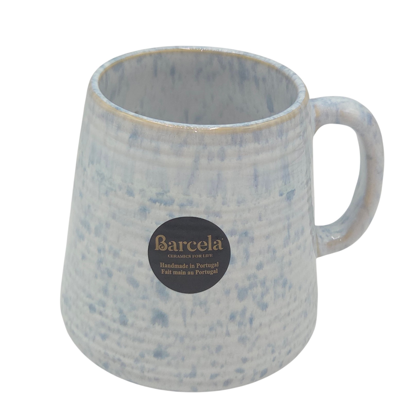 Barcela Handmade Stoneware Mug Set 4 White Blue Reactive Speckled Glaze Portugal