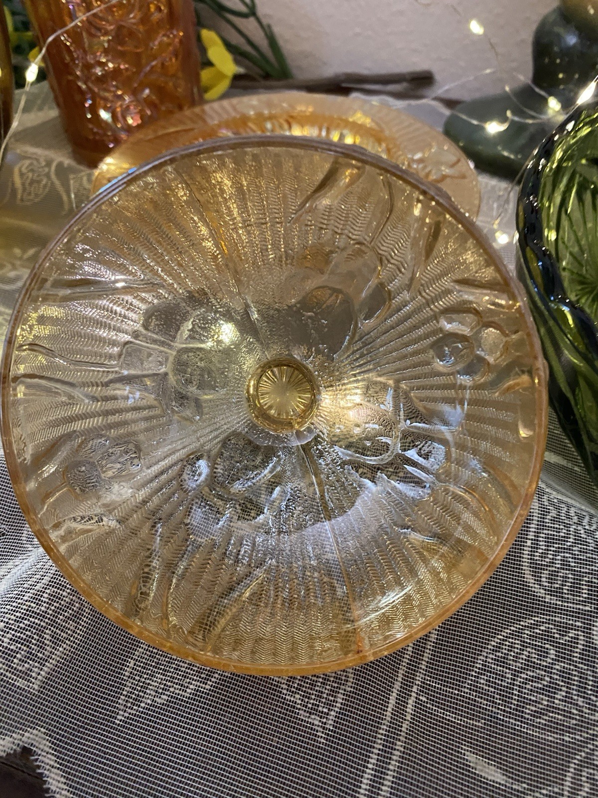 Jeanette Glass Iris And Herringbone Carnival Glass Marigold Butter Dish