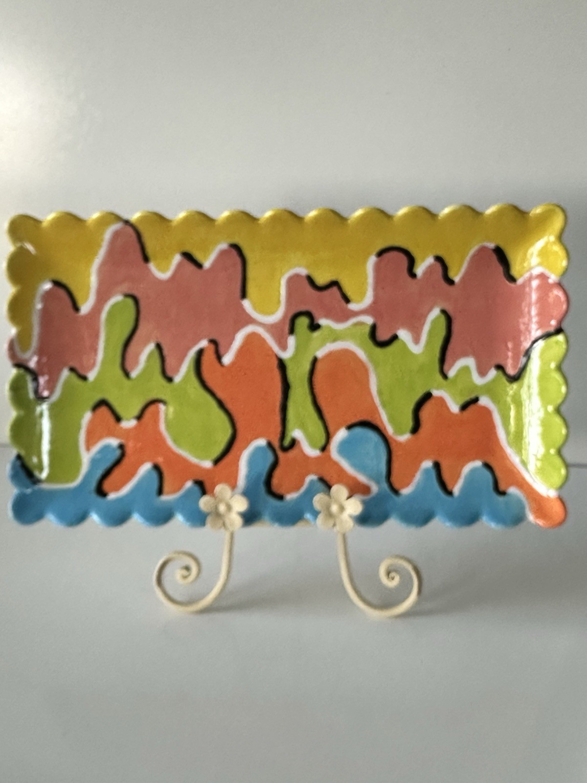 Signed Lori Mobbs Handmade Studio Pottery Abstract Art Ceramic Tray Platter