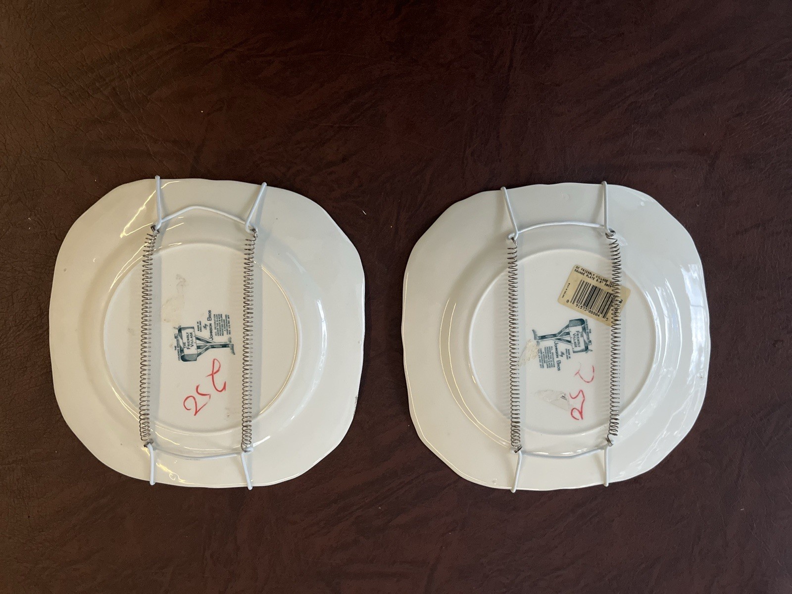 Covered Bridge Friendly Village Plates Square Johnson Bros England 7.5 Pair EUC