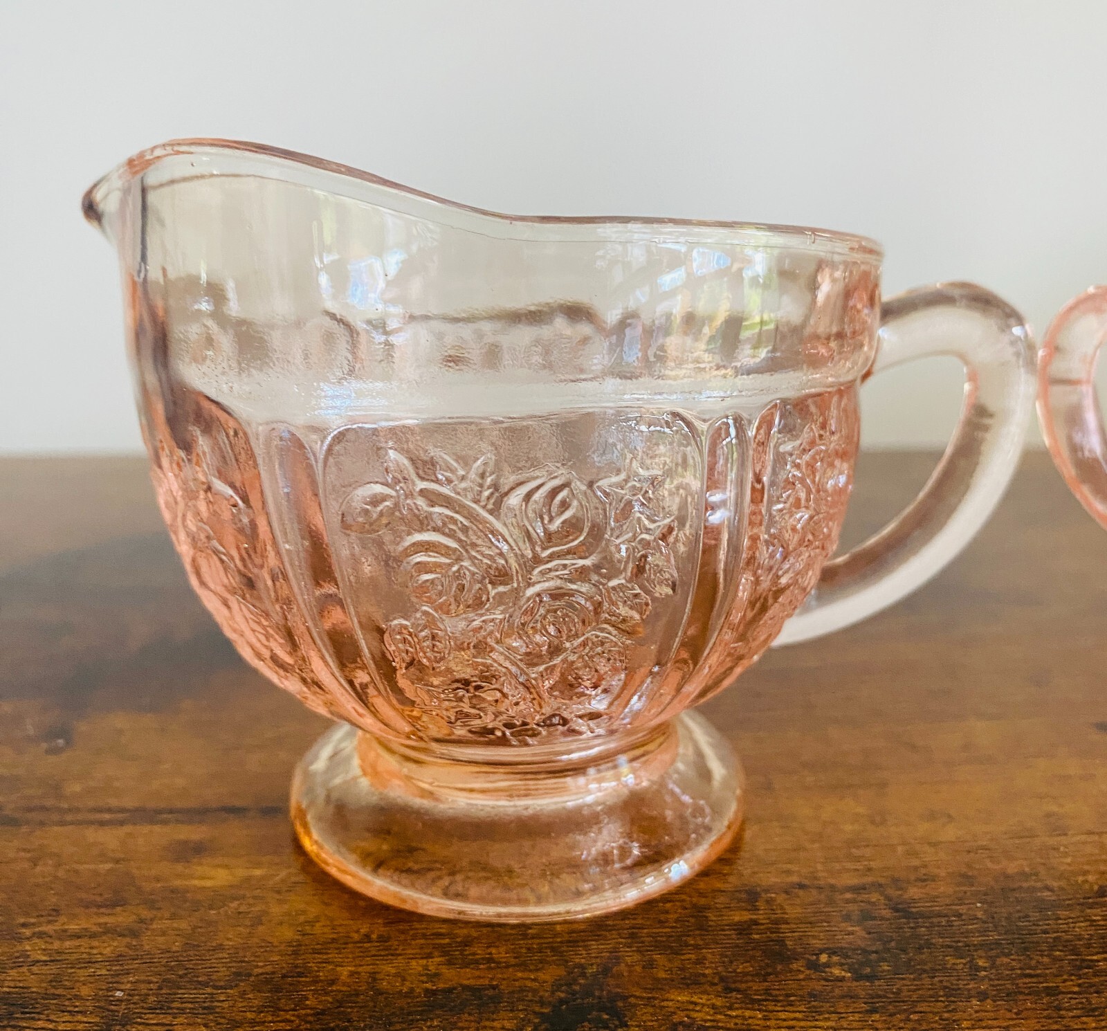 Vintage Pink Depression Glass Sugar Bowl and Creamer