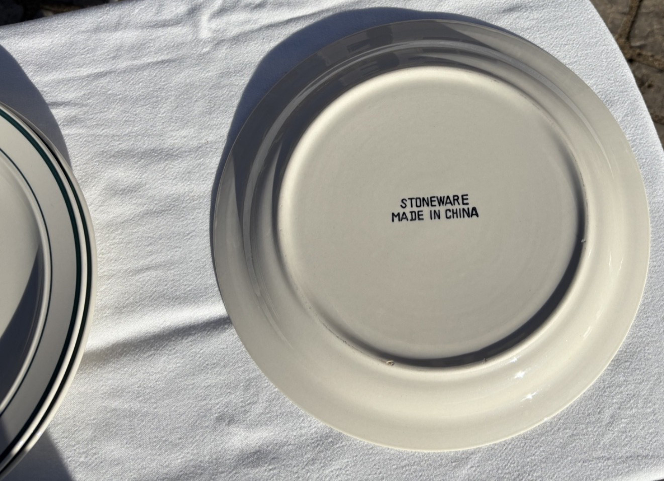Made in China Stoneware Dark 2 Green Bands 10 1/8th” Dinner Plate(s) VGUC