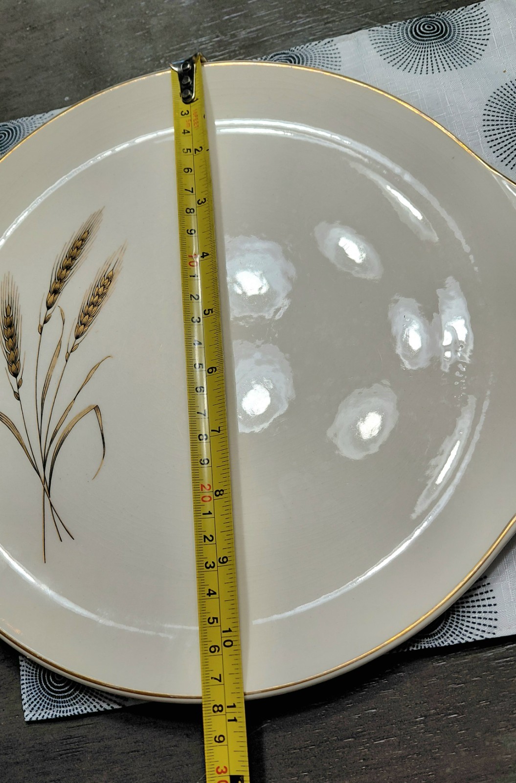 Vintage Royal Joci Wheat Serving Platter 23K Gold Trim Handles 11.75L X 11W