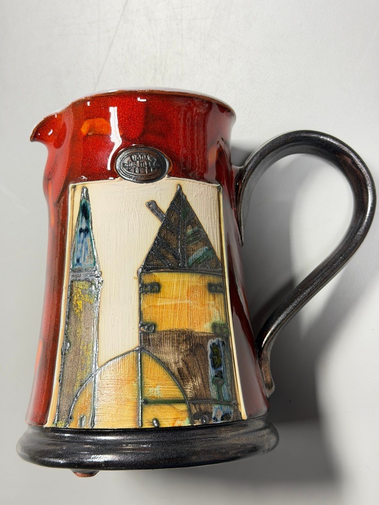 Handmade hand built Danko red pitcher pottery Pleven, Bulgaria