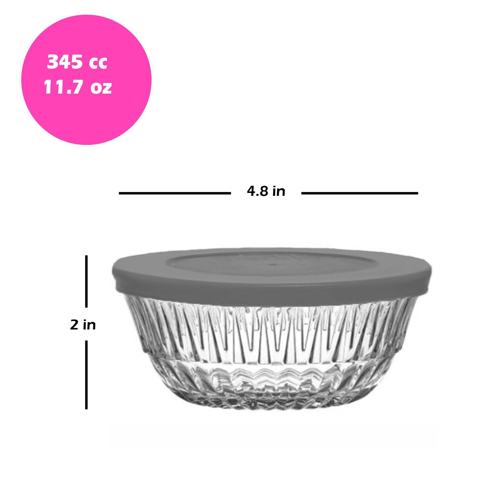 LAV Alinda Small Glass Pinch Bowls with Black Lids, 6 Pcs, 11.75 Oz (345 cc)