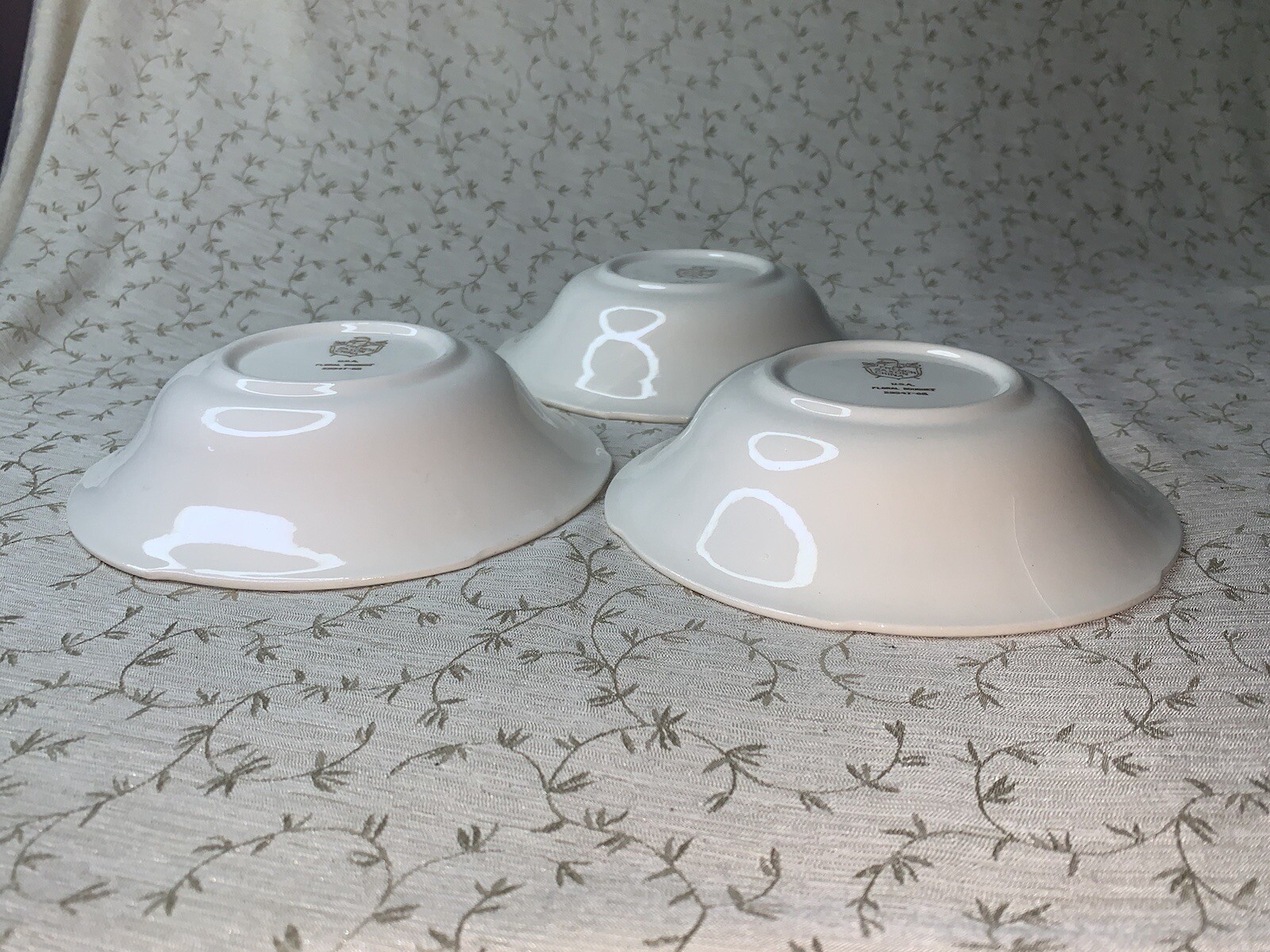Vtg French Saxon China 6” Floral Bouquet Scalloped Embossed Edge Bowls Set Of 3