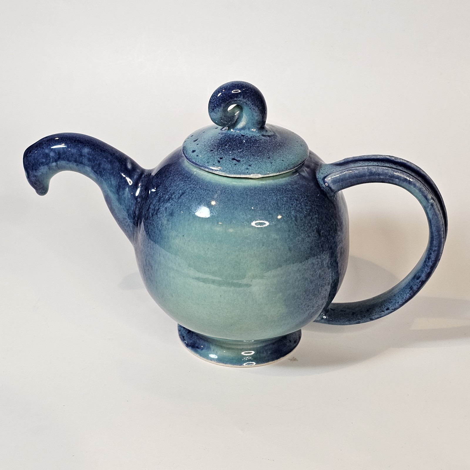 Signed Studio Art Pottery Handmade Teapot Ombre Blue Green Glaze Ceramic