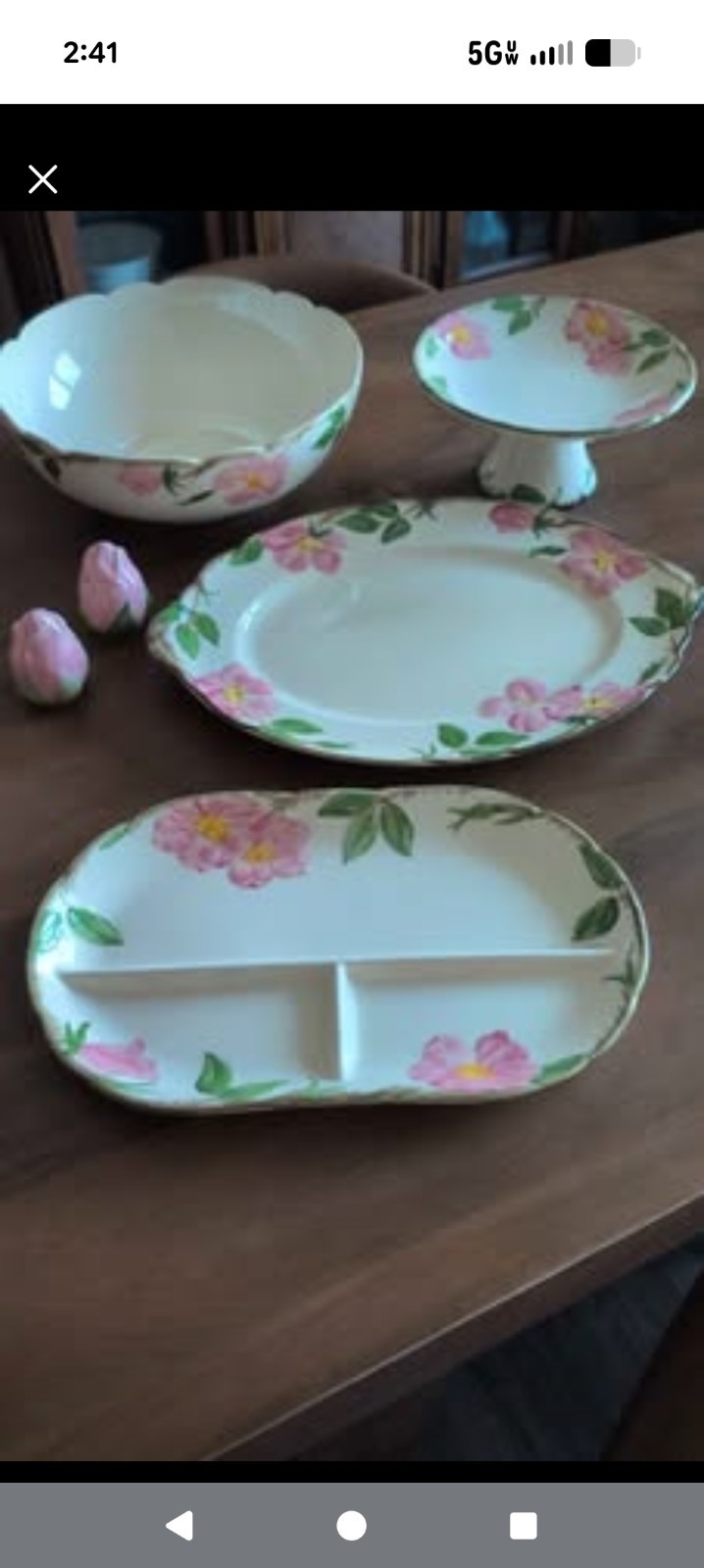 Floral Ceramic Dinner Set White Pink Green with Serving Pieces & Shakers